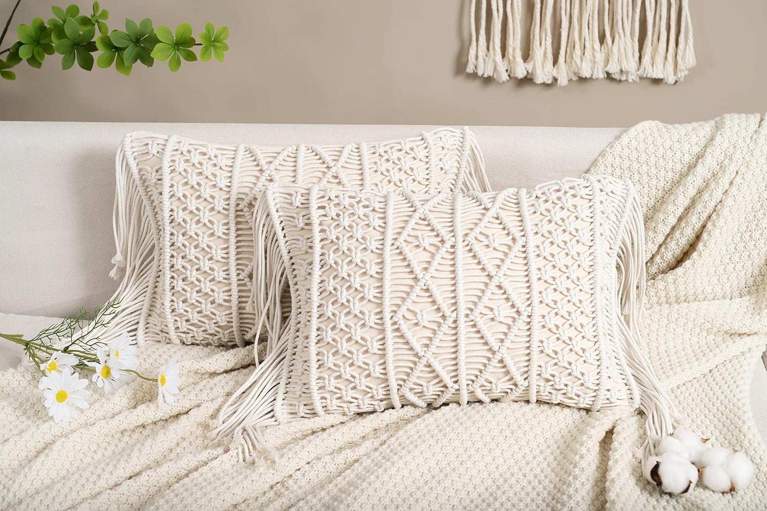 Macrame Lumbar Pillow Cover / B / Set of 2