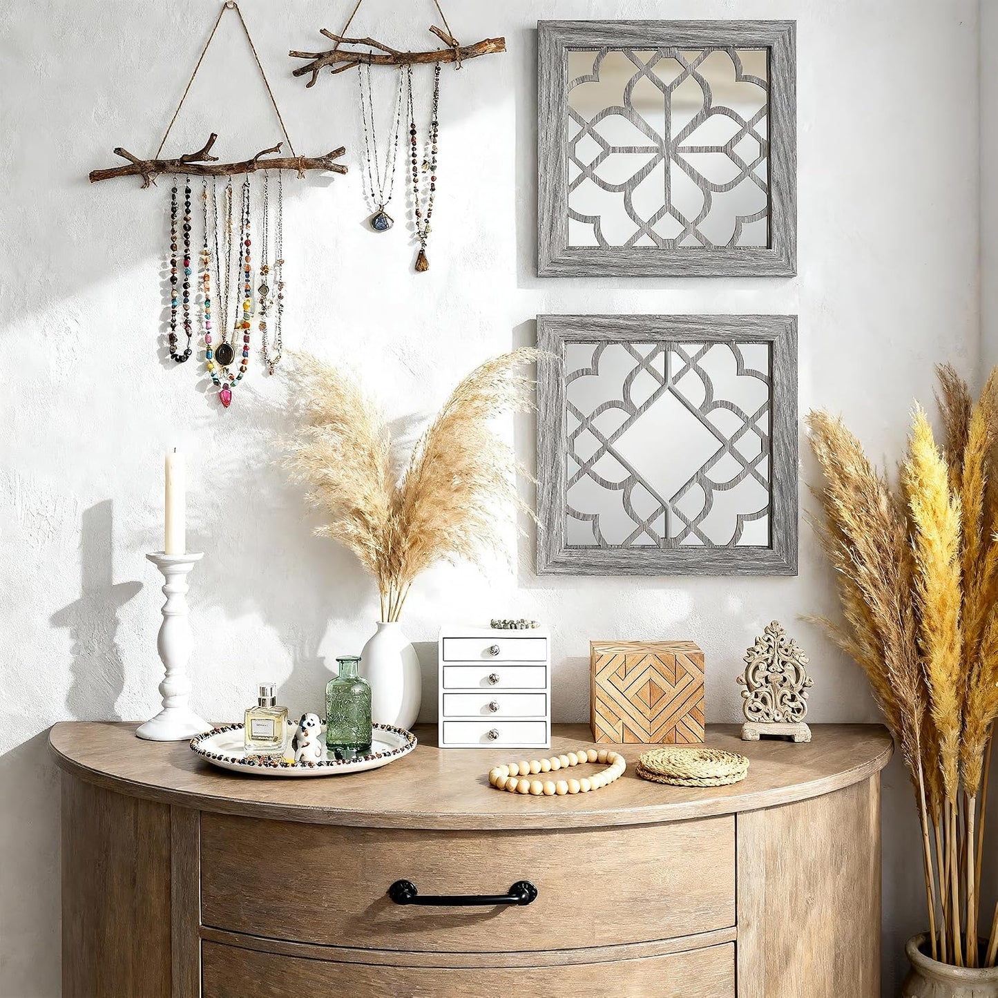 Boho Wall Mirror Decor / Brown / 12*12in / 12 x 12 / Set of 2