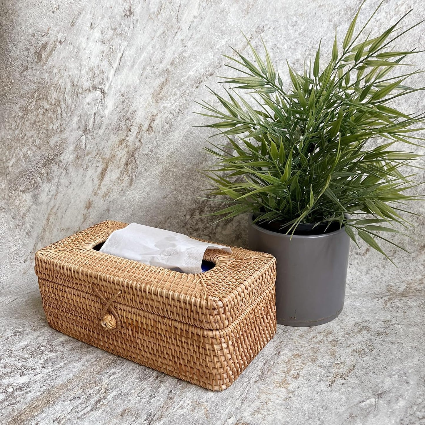 Boho Woven Facial Napkin Holder / Natural / 9.5 Inch