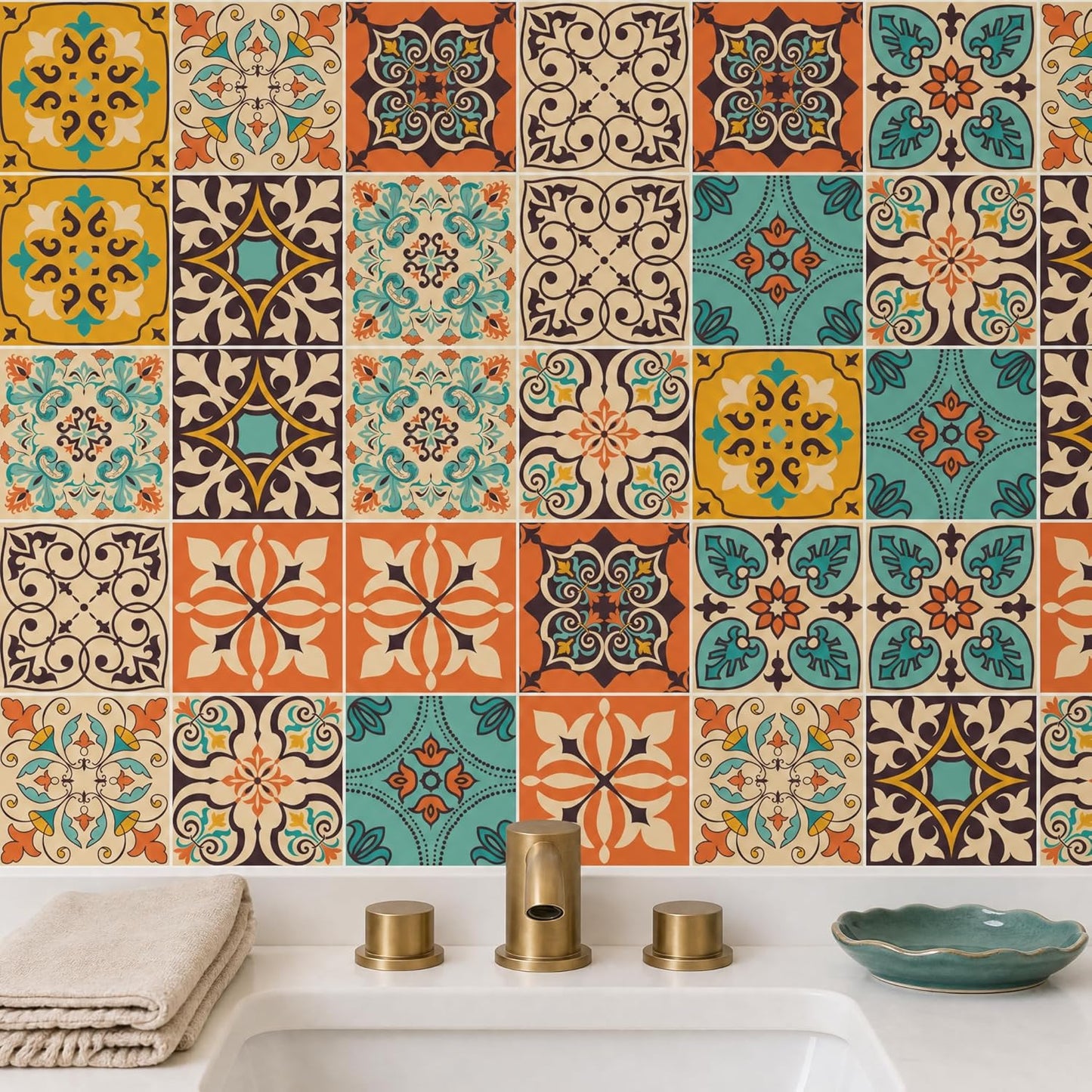 Vintage Moroccan Bohemian Tile Stickers 30 PC Pack