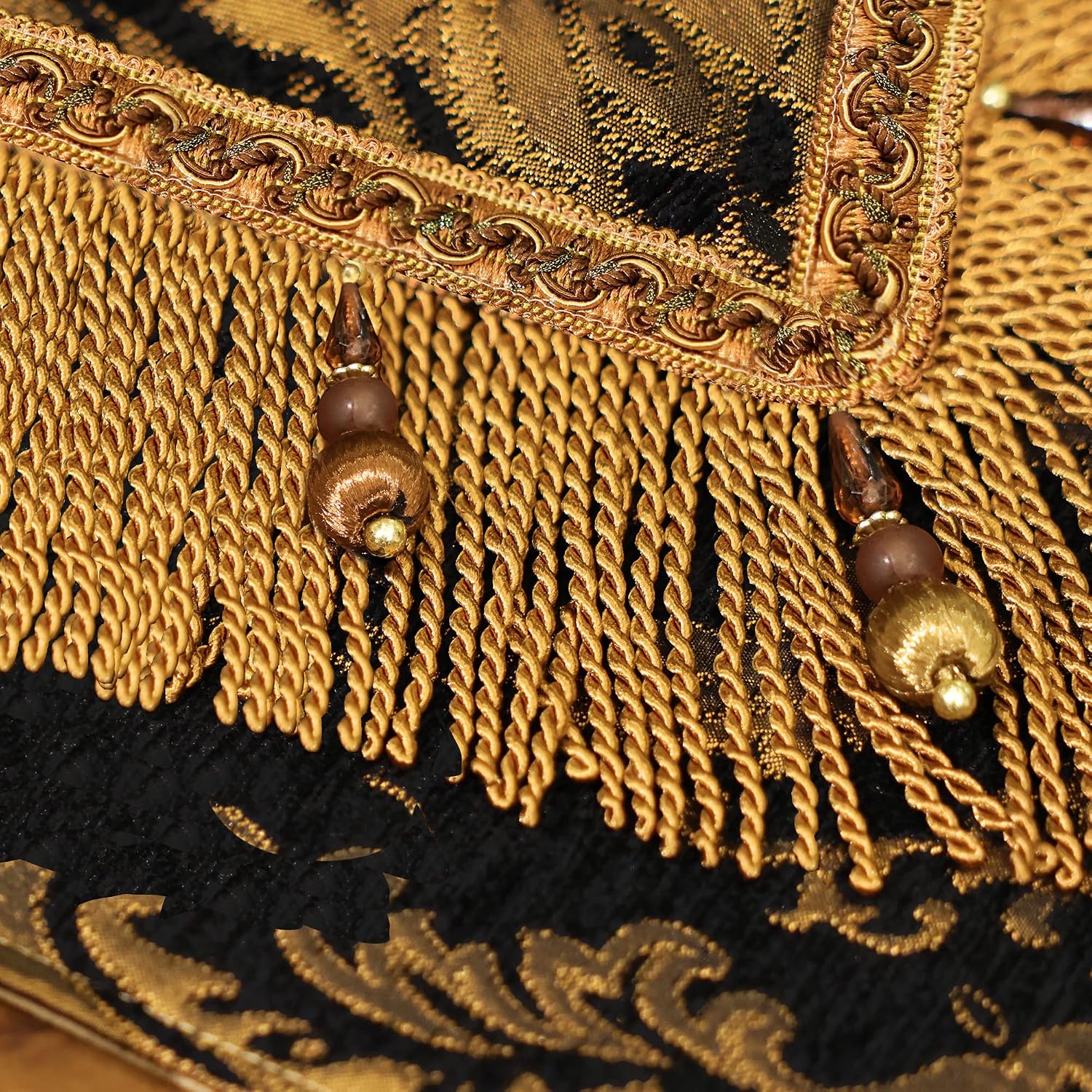 Loom and Mill Luxury Vintage Chenille Table Runner 108 Inches Long, Black | Damask Jacquard Table Runners with