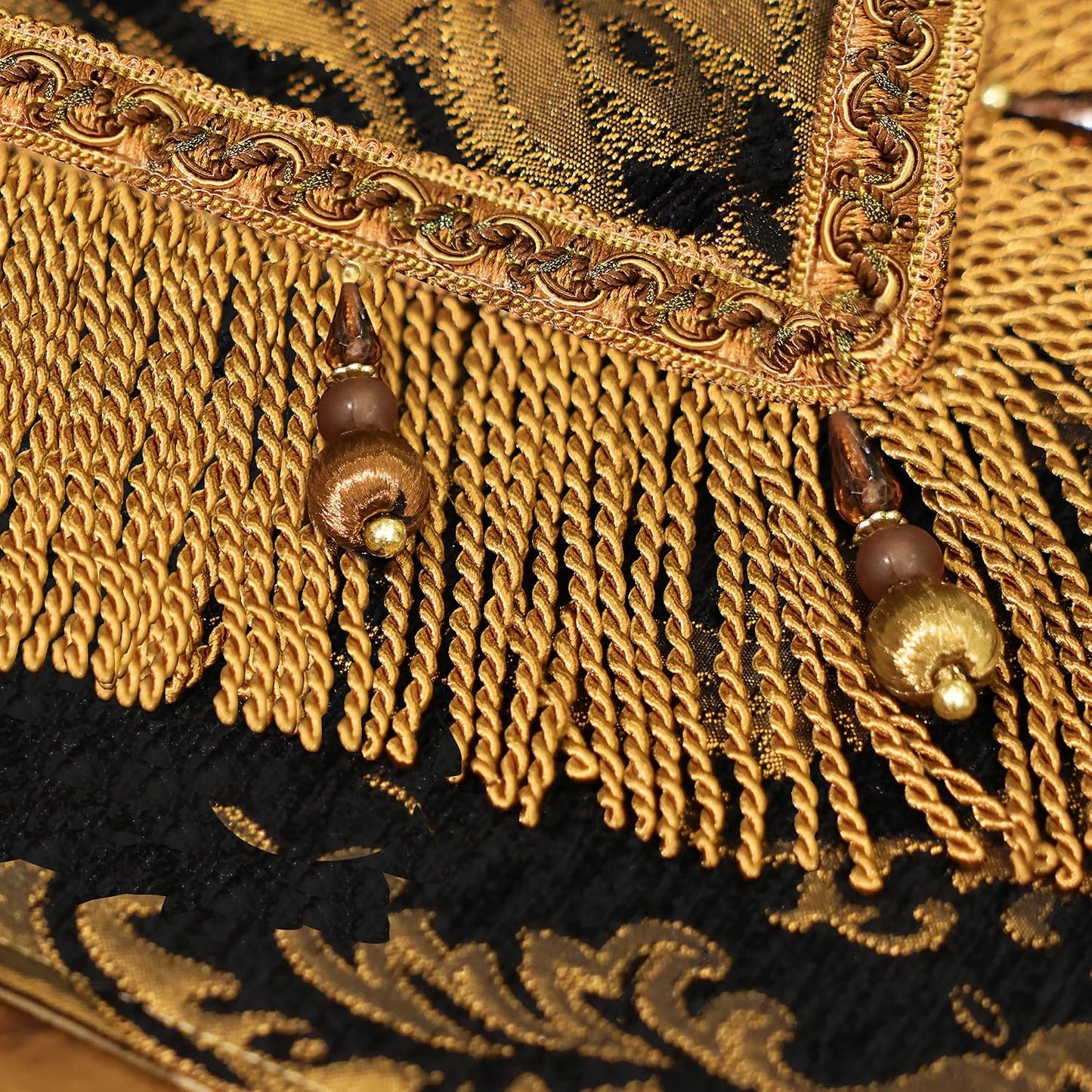 Loom and Mill Luxury Vintage Chenille Table Runner 90 Inches Long, Black | Damask Jacquard Table Runners with