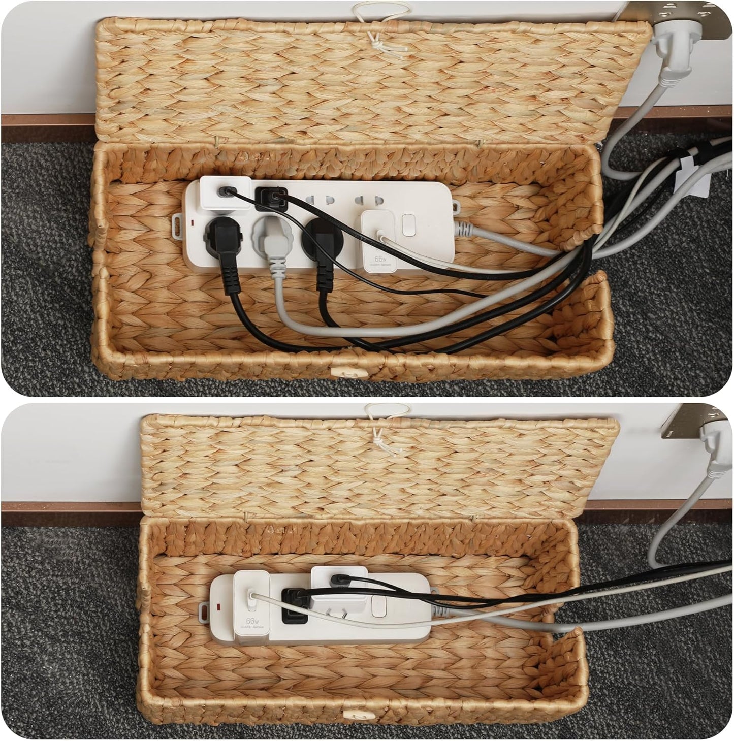 Handwoven Real Cord Hider Organizer Boxes / Water Hyacinth / Set of 2