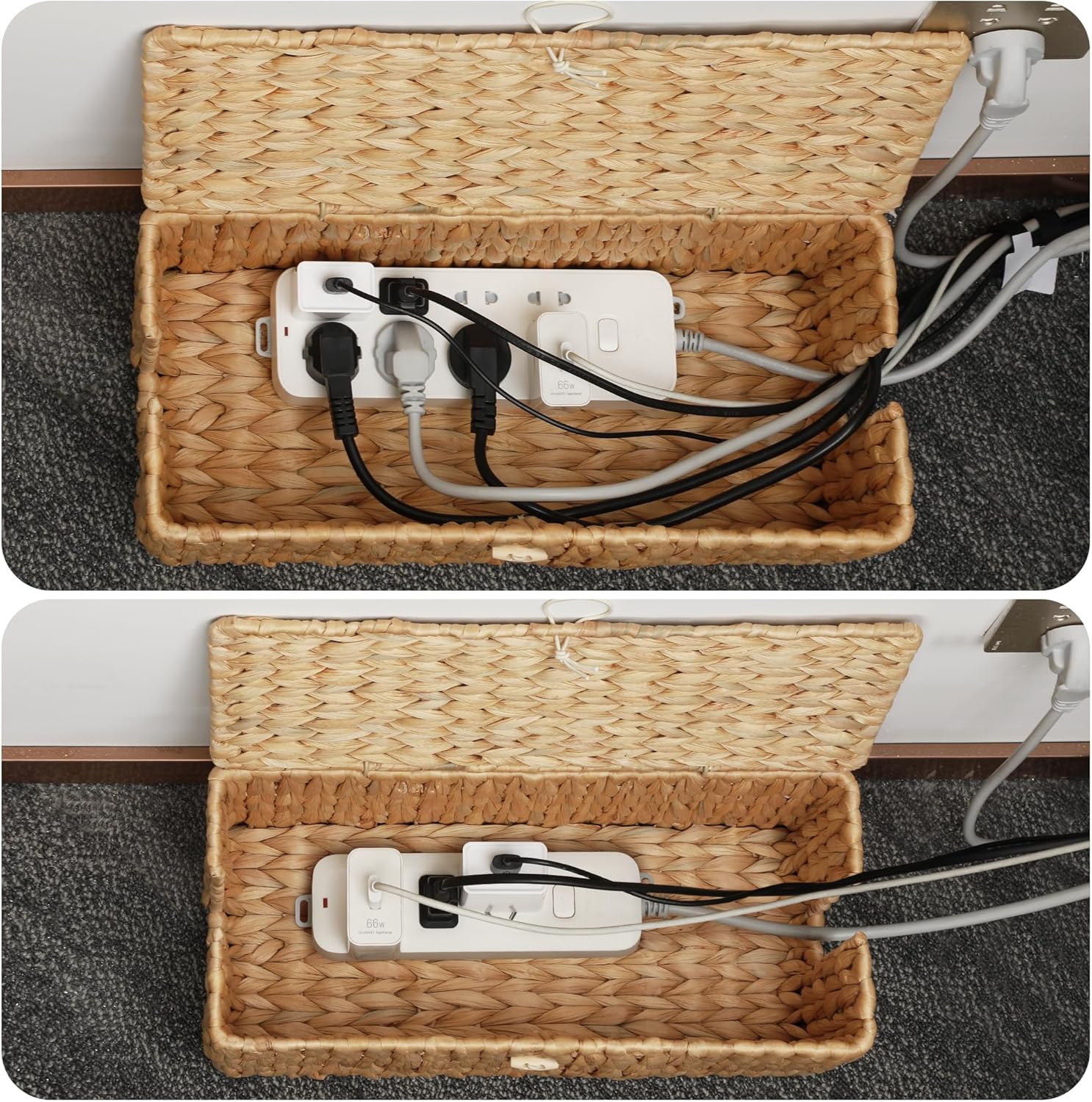 Handwoven Real Cord Hider Organizer Boxes / Water Hyacinth / Set of 2