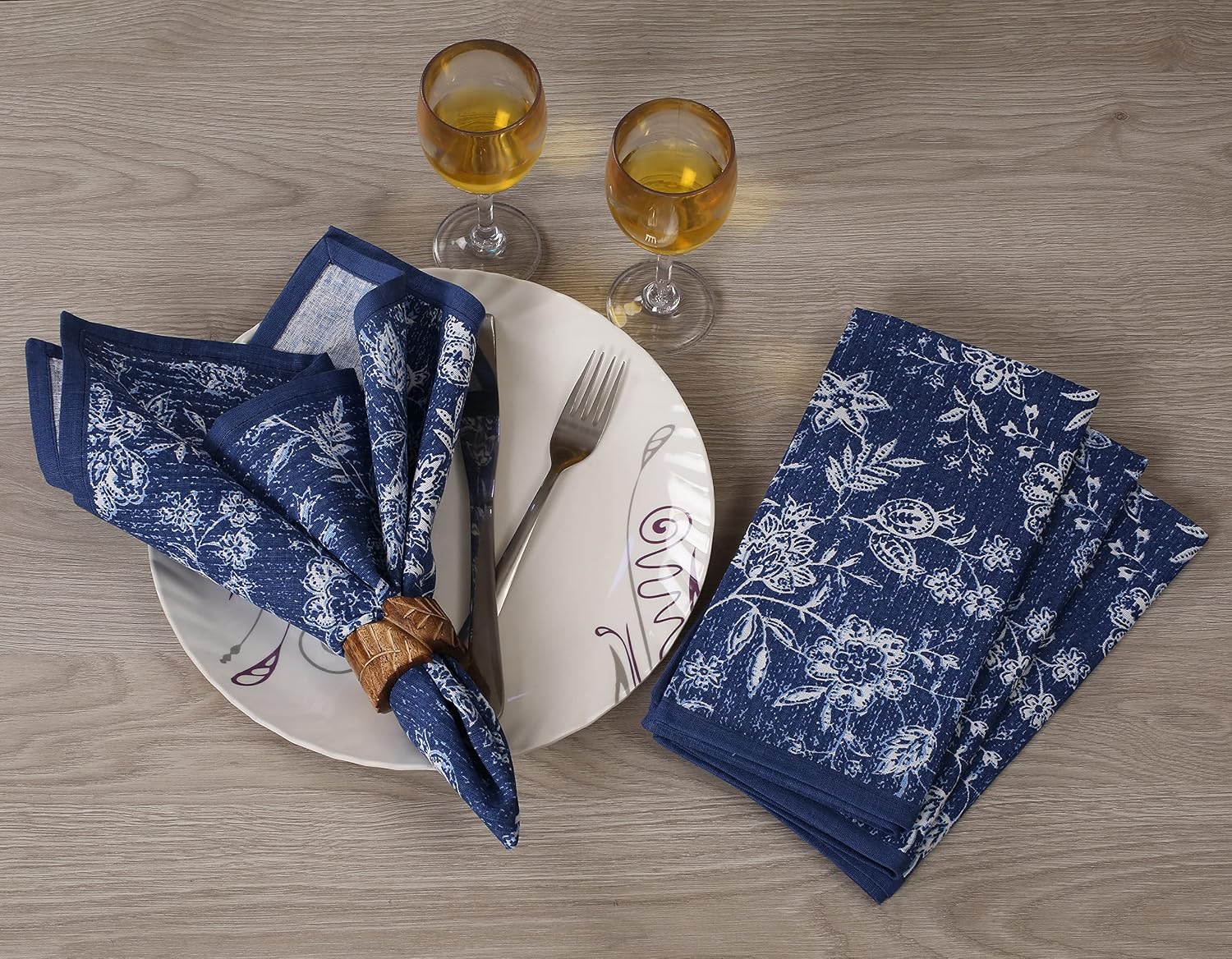 FINGERCRAFT Cloth Napkins Set of 8 Cotton Linen, 20x20 Inch, Marlo Thomas | Mitered corner, washable, soft, absorbent
