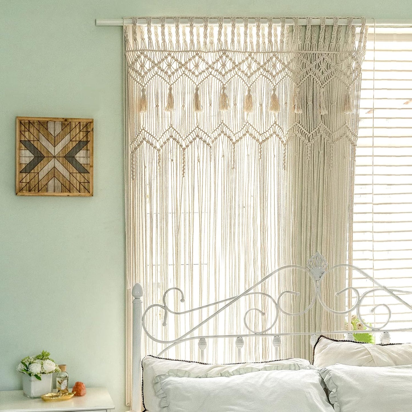 Macrame Curtain Large Boho Woven Wall Hanging Window Curtains Handmade Bohemian / 42"W x 62.9"L