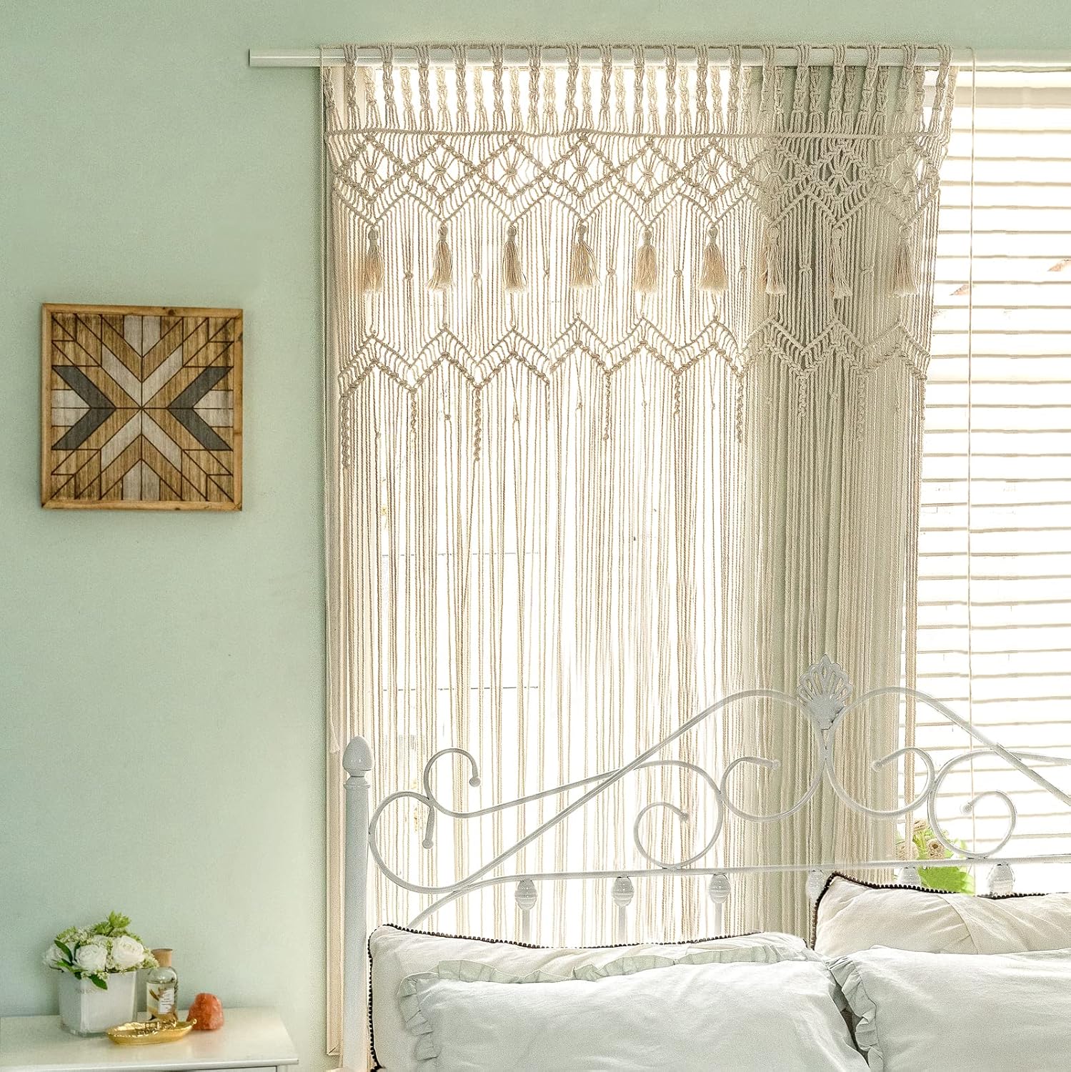 Macrame Curtain Large Boho Woven Wall Hanging Window Curtains Handmade Bohemian / 42"W x 62.9"L