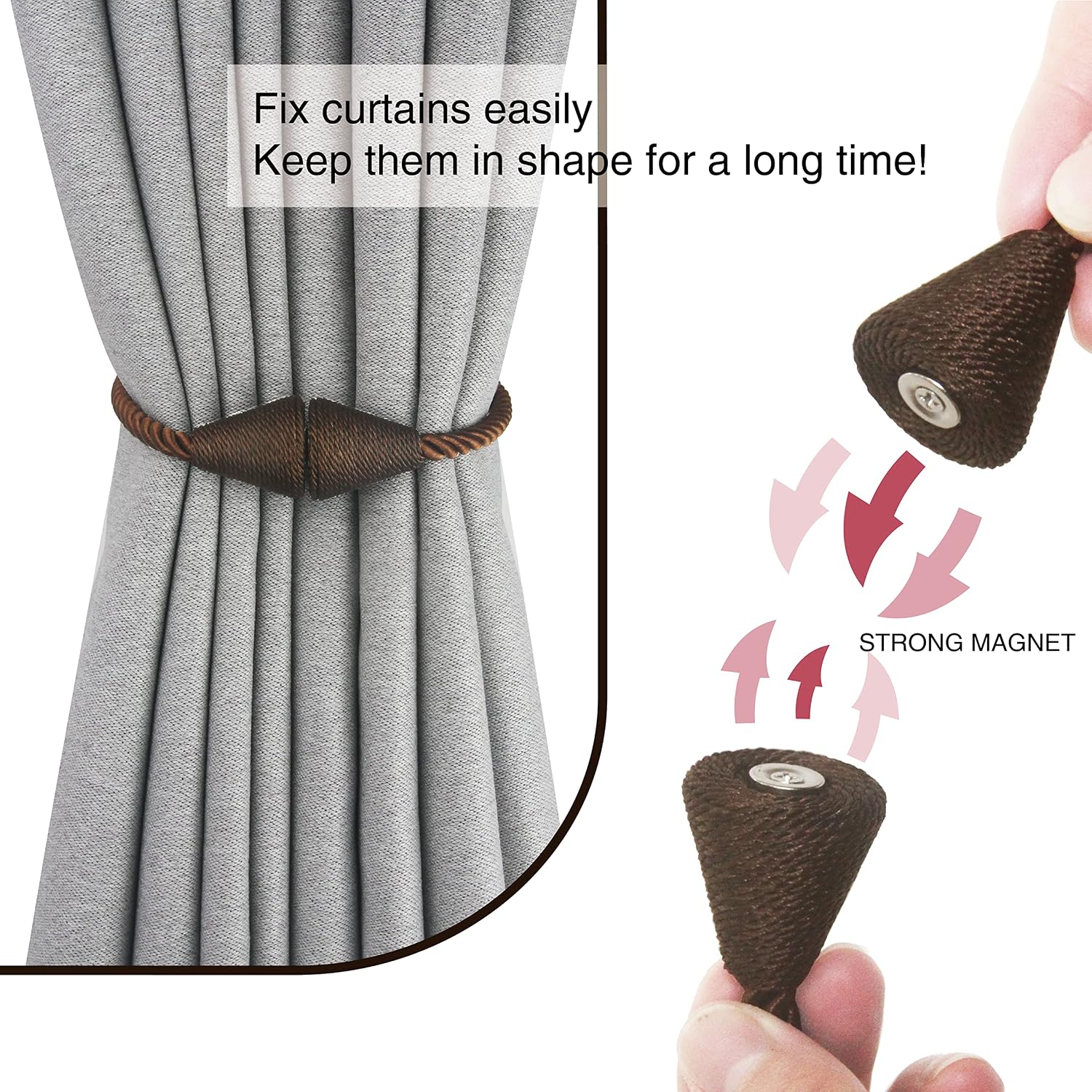 Magnetic Curtain Tiebacks Rope Decorative Holdbacks for Drapes Nieffeiy | 6 Pack Coffee Modern Handmade Curtain Tie