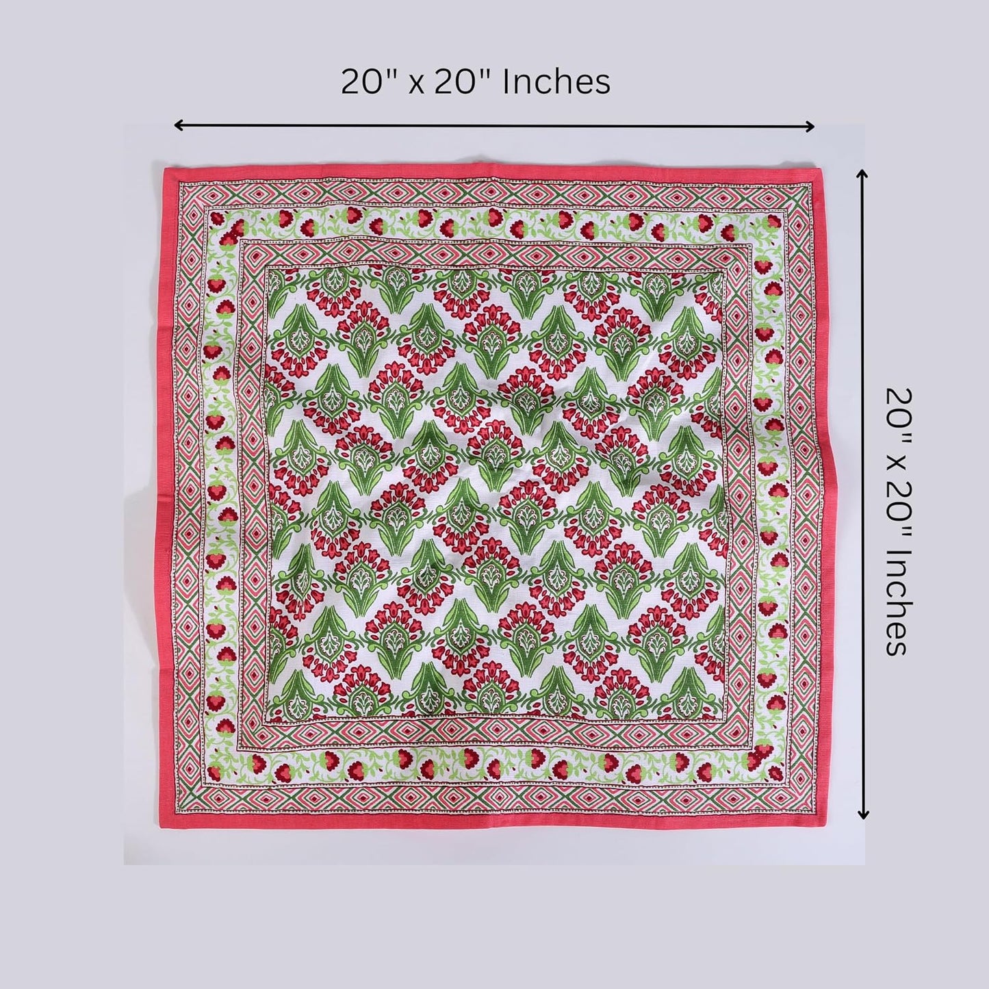 FINGERCRAFT Cloth Napkins Set of 12 Cotton Linen, 20x20 in Border Camellia | Mitered corner, washable, soft, absorbent