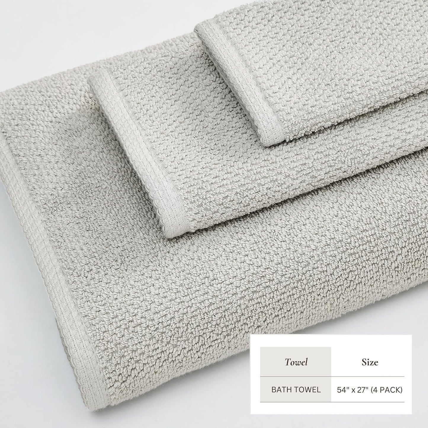 Great Bay Home 100% Cotton 4 Pack 54x27 Bath Towel Set - Absorbent, Quick-Drying, Durable Towels for Bathroom Decor