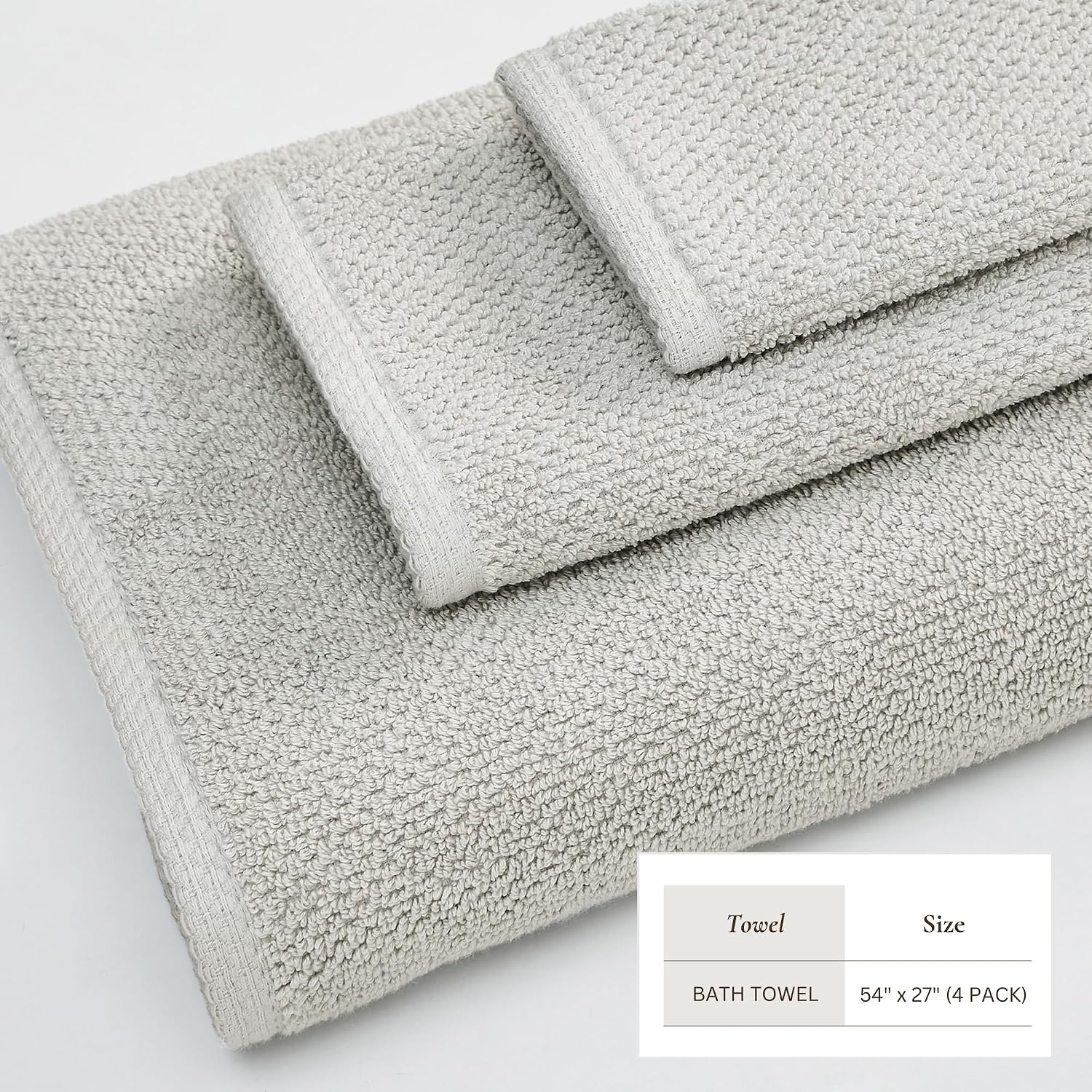 Great Bay Home 100% Cotton 4 Pack 54x27 Bath Towel Set - Absorbent, Quick-Drying, Durable Towels for Bathroom Decor