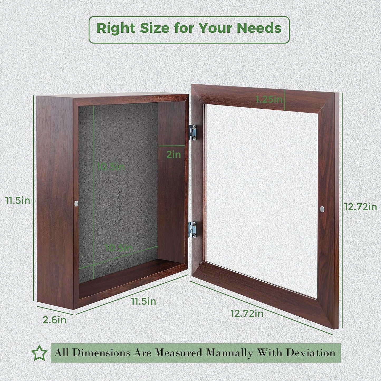 11x11 Shadow Box Frame Display Case, 2-inch Depth (Walnut, 4 Pack) | Strengthened Glass Cover, Display Box for Wall and