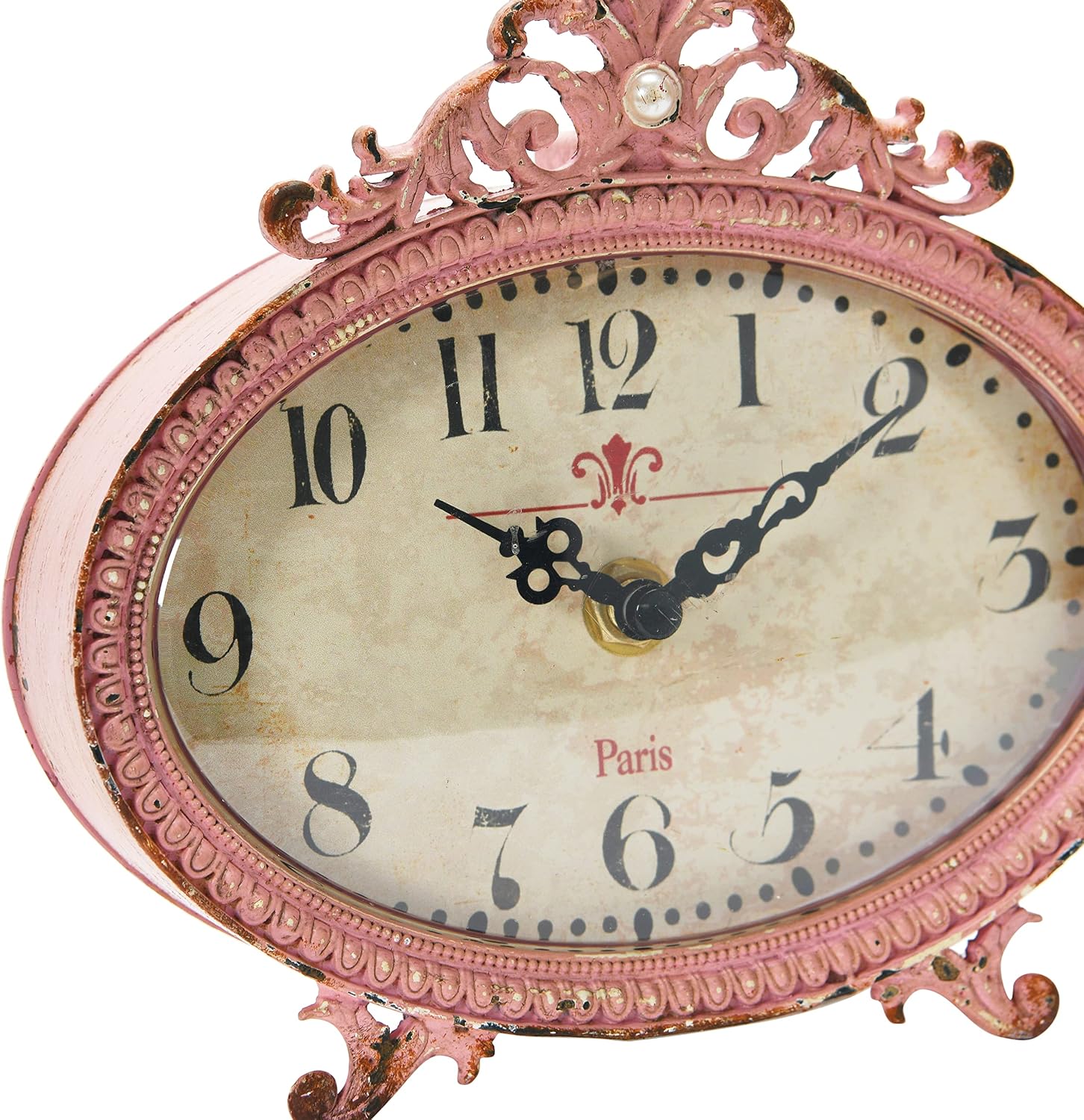 Creative Co-Op Distressed Pewter Mantel Clock, Pink