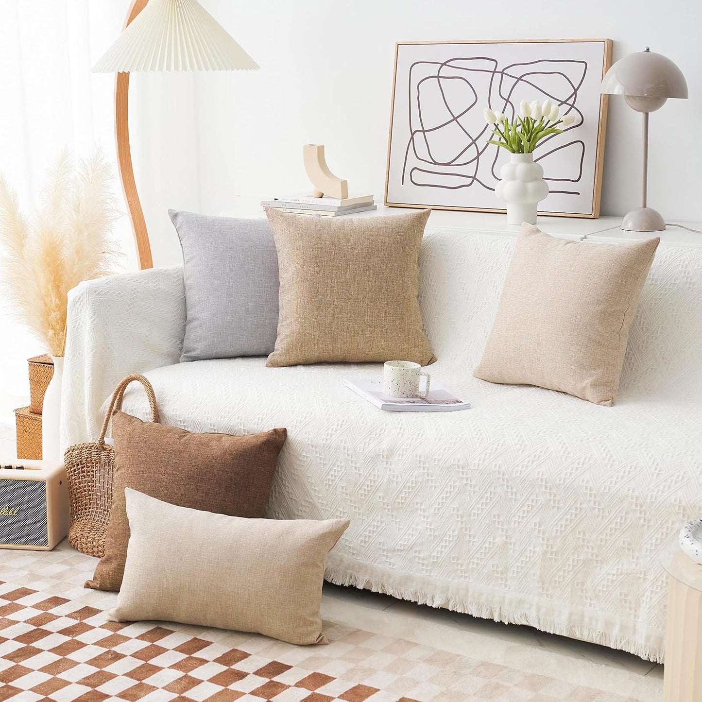 Linen Throw Pillow Covers Burlap Decorative Pillow Covers / 18 x 18 / Natural Linen / Set of 2