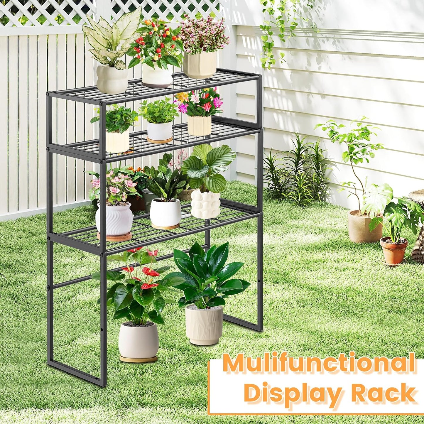 3 Tier Metal Plant Stand Indoor Outdoor, Potted Multiple Flower Pot Holder Rack Plant Shelf, Heavy Duty Planter Display