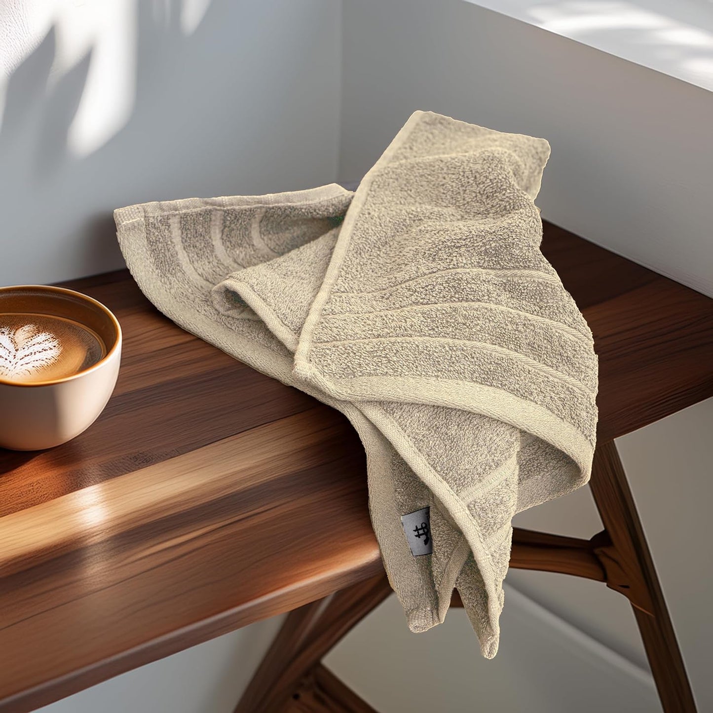 6 Piece Hand Towels Set 16 x 28 Inches, Beige | 100% Cotton, Lighter Weight, Quick to Dry, 16 x 28 Inches, Super Soft &