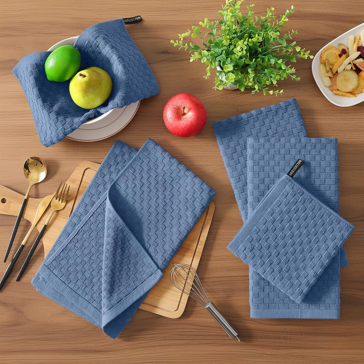 Homaxy 100% Cotton Terry Kitchen Towels(15" x 25", 12 Pack), Navy Blue | Soft and Super Absorbent Dish Towels, 380 GSM