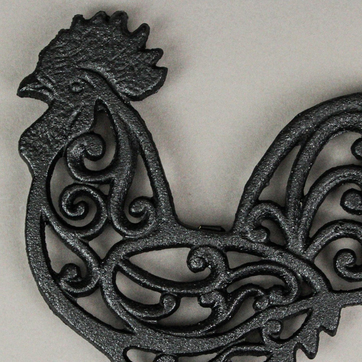 Set of 3 Farm Animal Kitchen Trivets, Black 9 Inch Cast Iron | Rooster, Pig and Cow Designs, Enamel Coating with