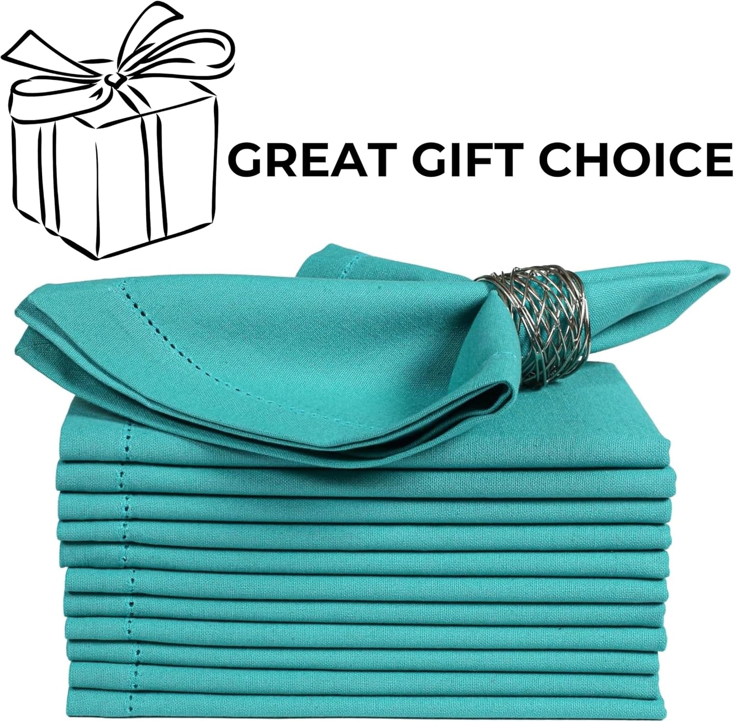 Bedding Craft Cotton Cloth Dinner Napkins Set of 12 – 18x18 Latigo Bay Teal with Hemstitched Mitered Corners – Machine