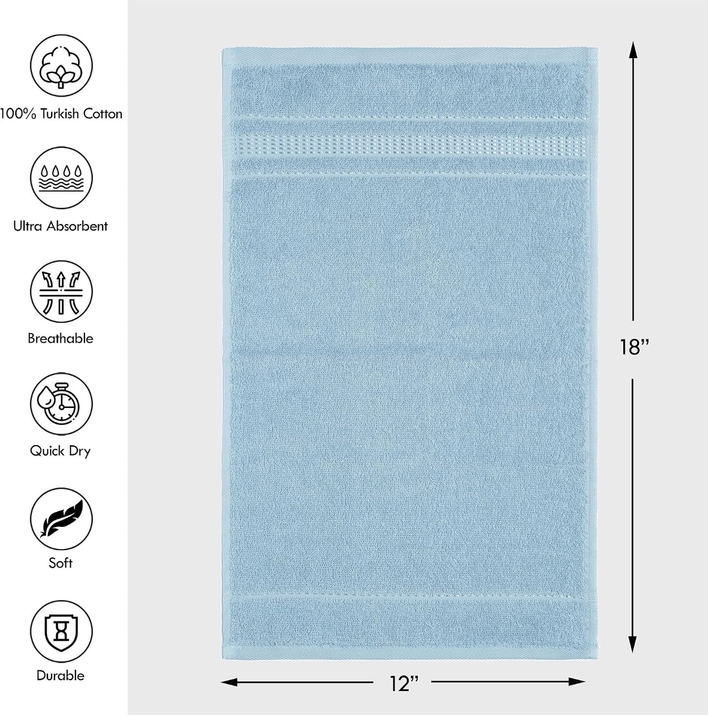 Fingertip Towels 8 Pack, 100% Turkish Cotton, Small Hand Towels for Body and Face, 12 x 18 in, Soft and Absorbent