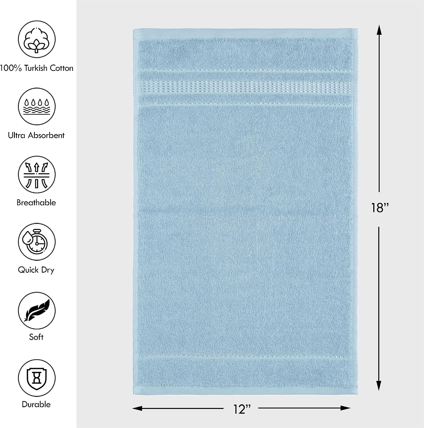 Fingertip Towels 8 Pack, 100% Turkish Cotton, Small Hand Towels for Body and Face, 12 x 18 in, Soft and Absorbent