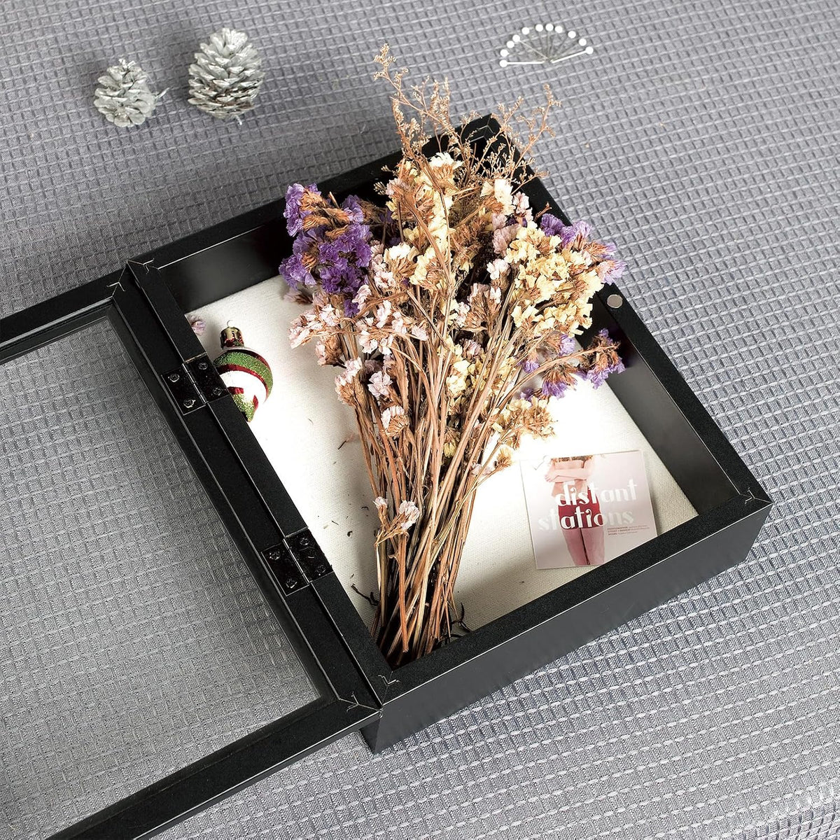 Muzilife 13x16 Shadow Box Wood Picture Frame, 2.16 Deep, Real Glass, Black | FSC-Wood, Magnetic Door, Linen Interior &