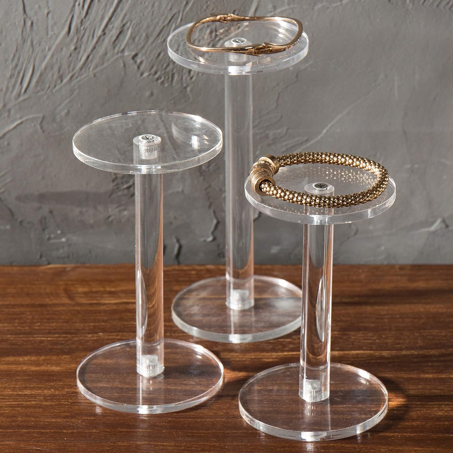 Round Acrylic Jewelry/Watch Display Pedestal Riser Stands / Clear / Set of 3