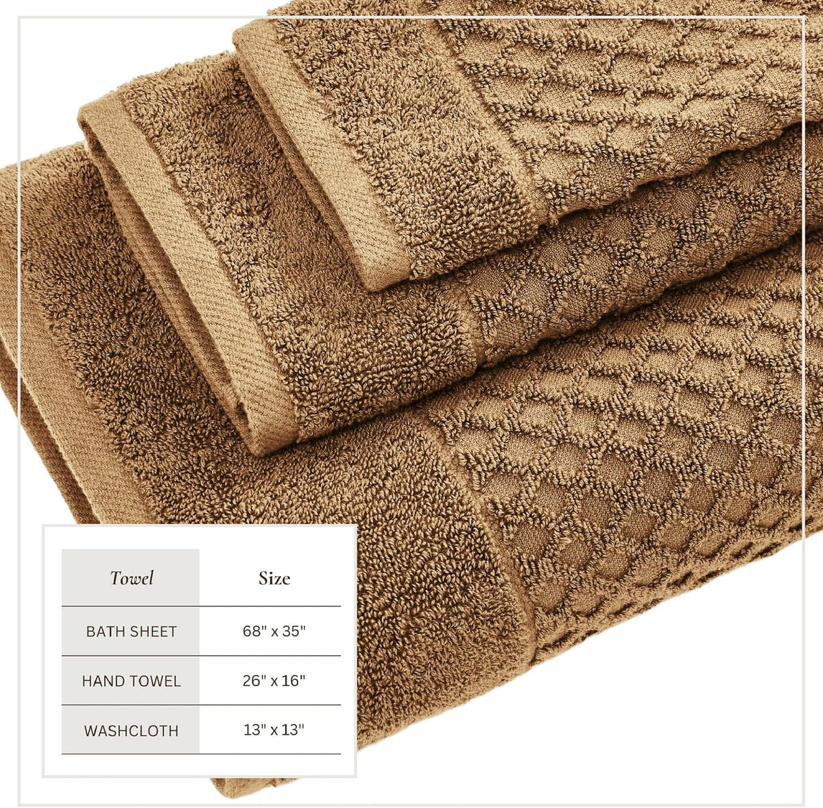 Great Bay Home Bath Towels - 100% Cotton 6 Piece Bath Sheet Set - Diamond Waffle Weave - Absorbent, Durable, Quick-Dry