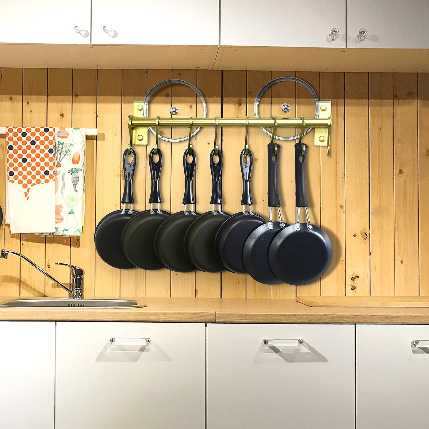 Kitchen Utensil Holder Hanger, Pot and Pan Rack Wall Mounted, Kitchen Rail with 8 Hooks for Hanging Cooking Utensils