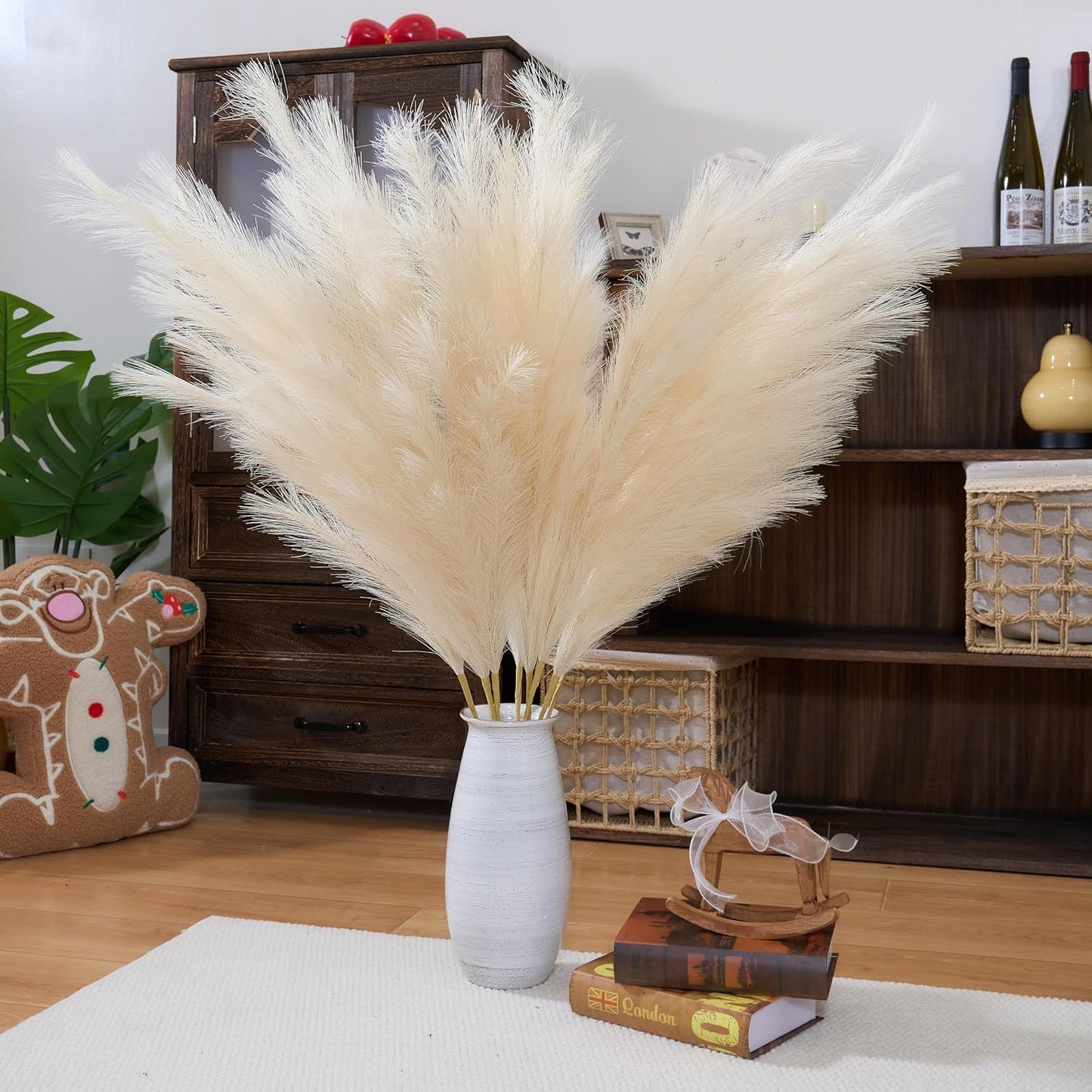 Cream Pampa " 8pcsTall Fluffy Feather Flowers / 43.3 / Faux Beige / Set of 8