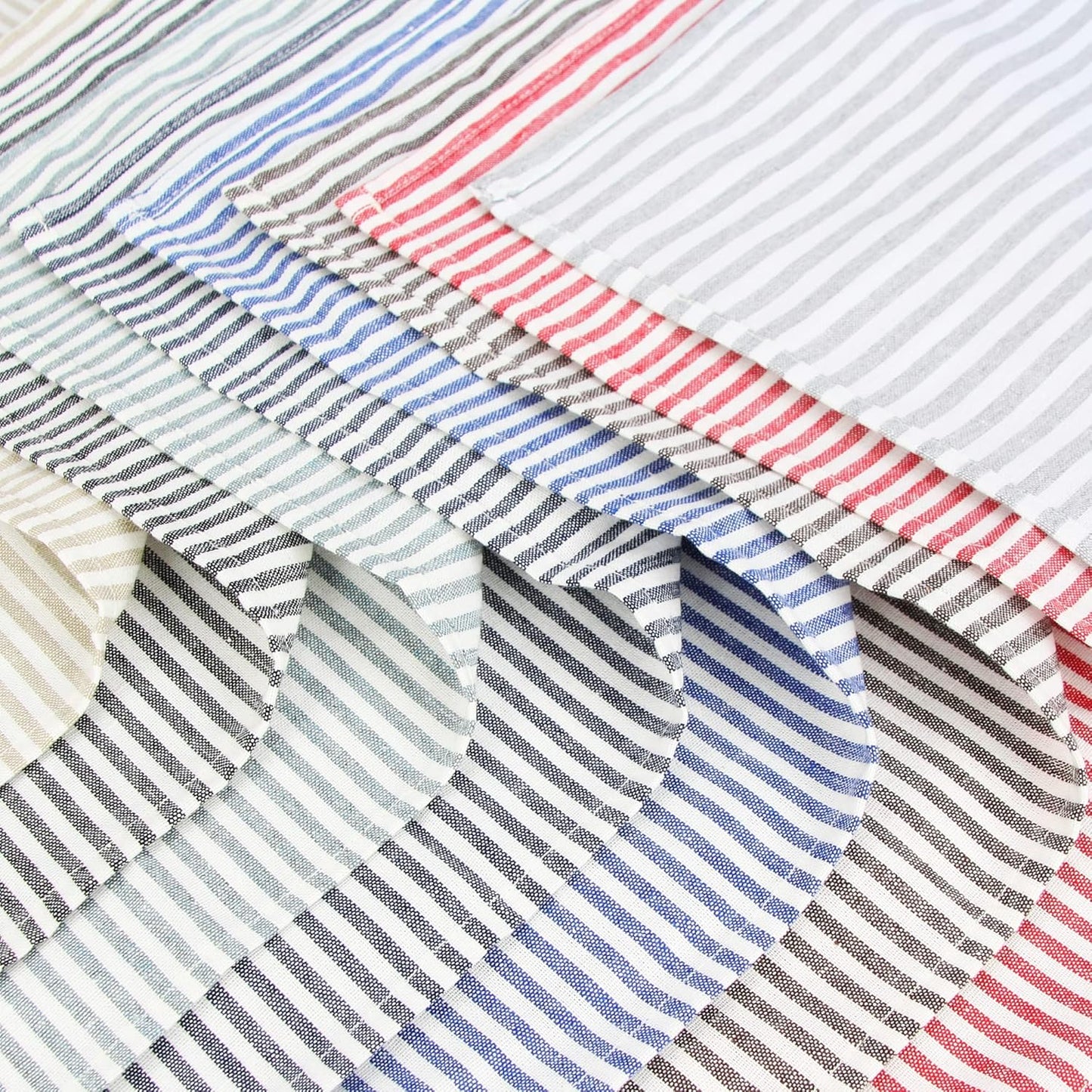 Plain Striped Cotton Linen Blended Dinner Cloth Napkins - Set of 12 (17 x 17 inches) - for Events & Home Use (Beige)
