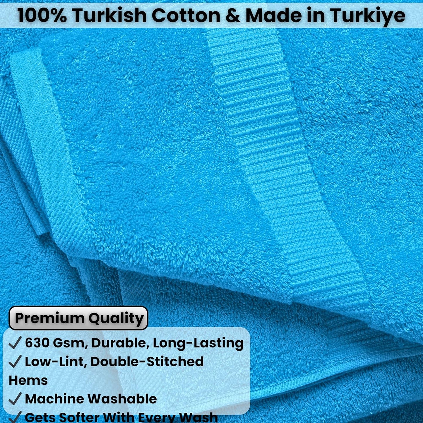 SALBAKOS 100% Turkish Cotton Bathroom Towel Set of 6-Piece, Aqua | 630 Gsm Thick Super Soft Highly Absorbent 2 Bath + 2