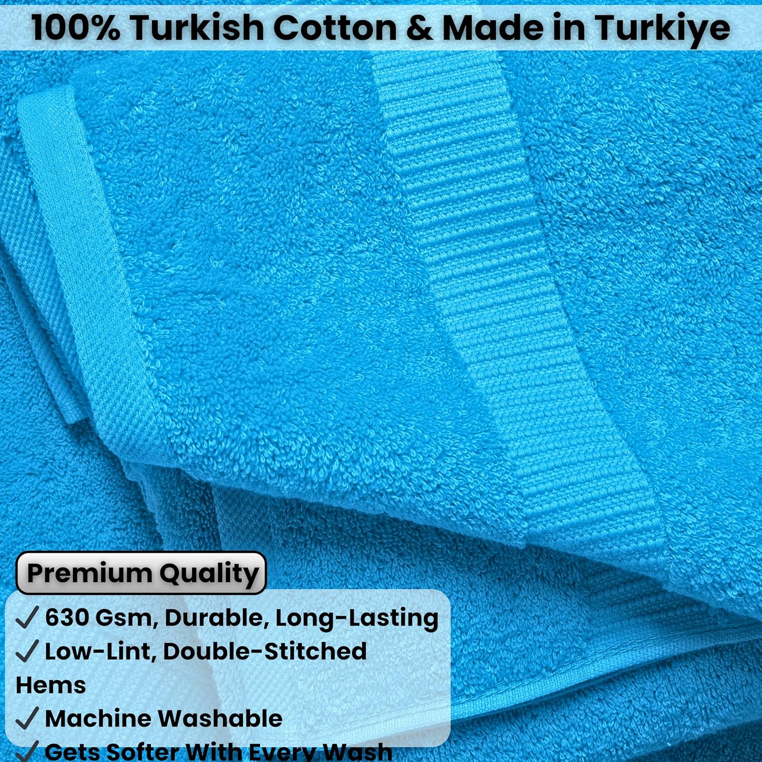 SALBAKOS 100% Turkish Cotton Bathroom Towel Set of 6-Piece, Aqua | 630 Gsm Thick Super Soft Highly Absorbent 2 Bath + 2