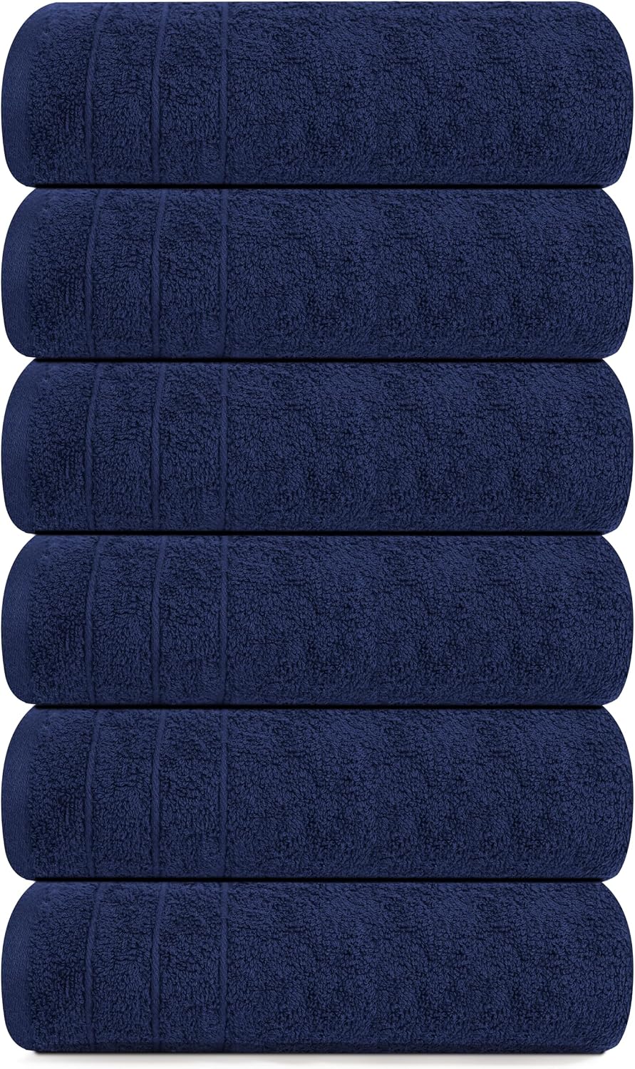 6 Piece Hand Towels Set 16 x 28 Inches, Navy | 100% Cotton, Lighter Weight, Quick to Dry, 16 x 28 Inches, Super Soft &