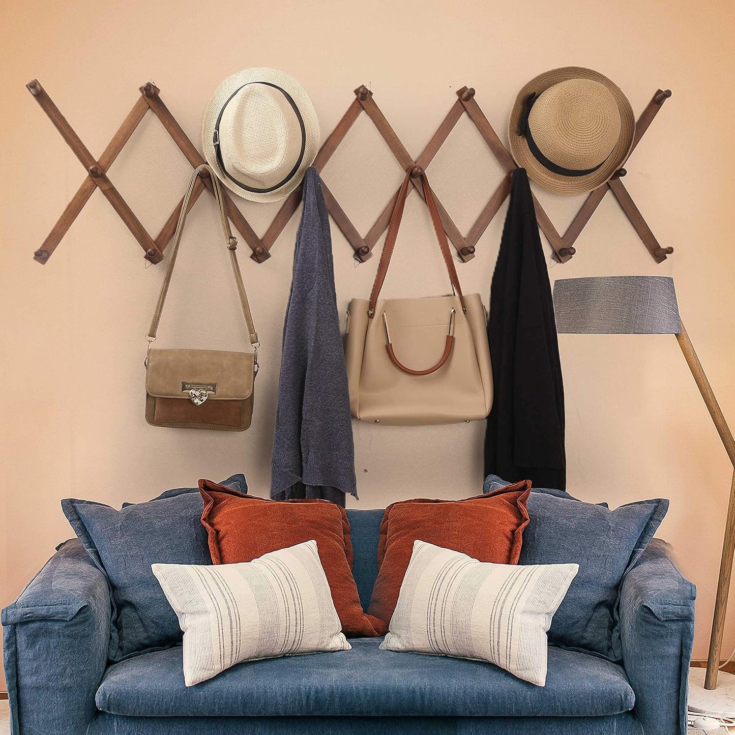 WEBI Accordion Wall Hanger,Expandable Wooden Coat Rack Wall Mounted,Accordion Hat Rack for Wall,Accordion Hook Rack for