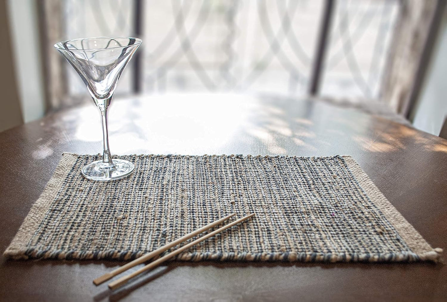 Natural Jute & Grey Placemats, Set of 4 – Rustic Handmade Boho Table Mats, 13x19 Inch Dining Table Placemats for