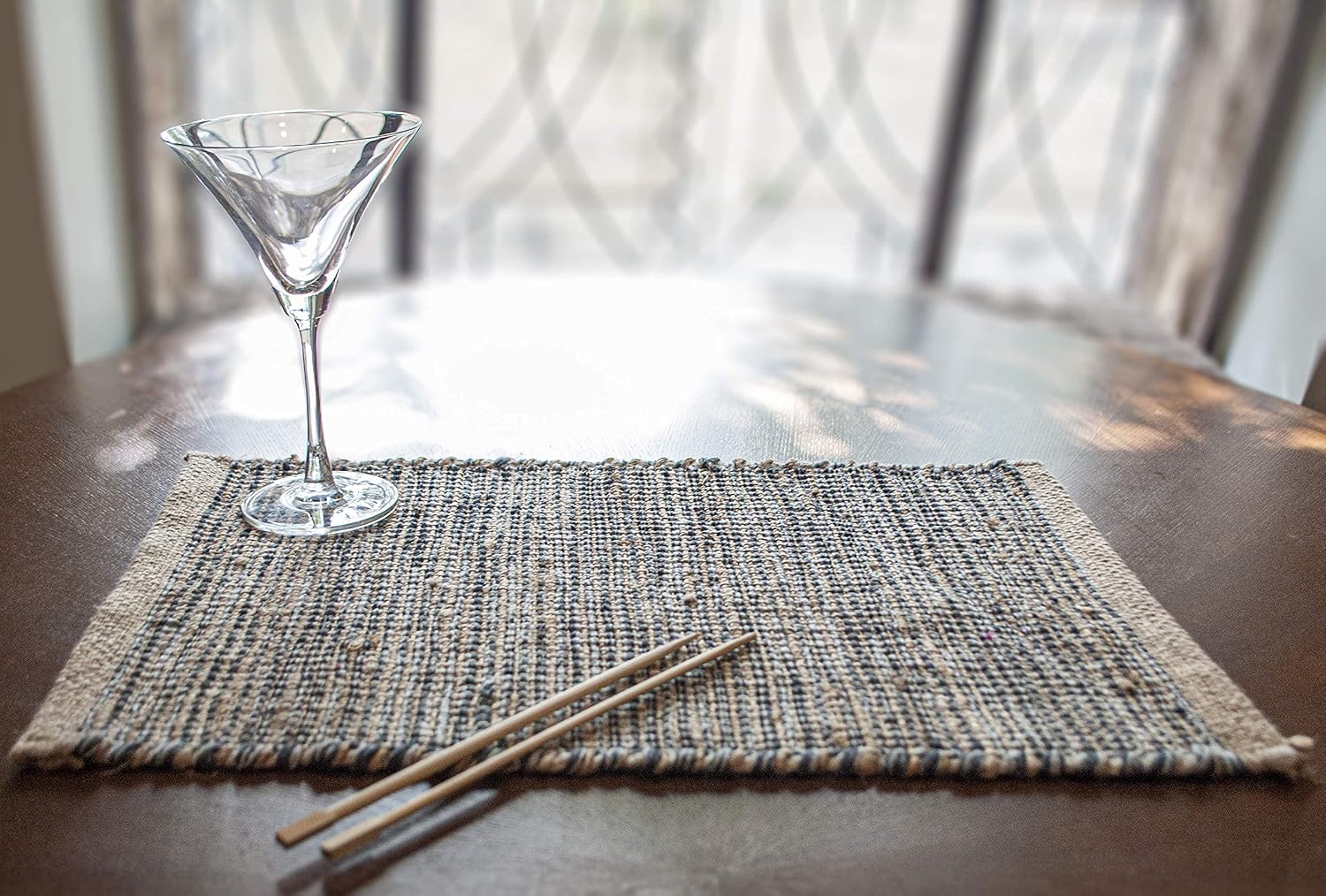 Natural Jute & Grey Placemats, Set of 4 – Rustic Handmade Boho Table Mats, 13x19 Inch Dining Table Placemats for