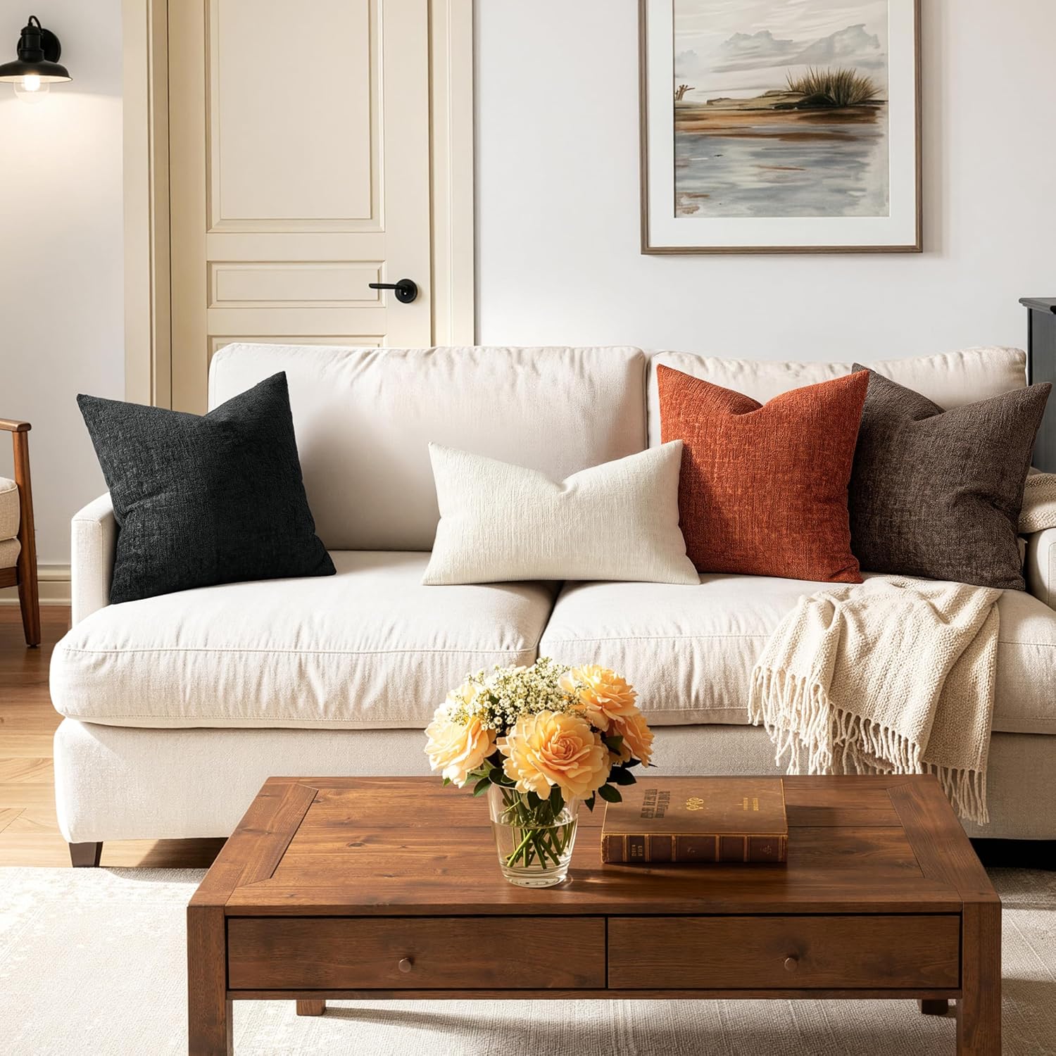 Decorative Throw Pillow Covers Couch Pillow Covers Soft Textured / 18 x 18 / Brown / Set of 2