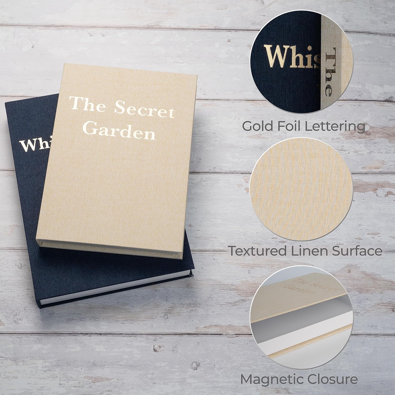 Decorative Linen Storage Books / Blue & Beige / Set of 2