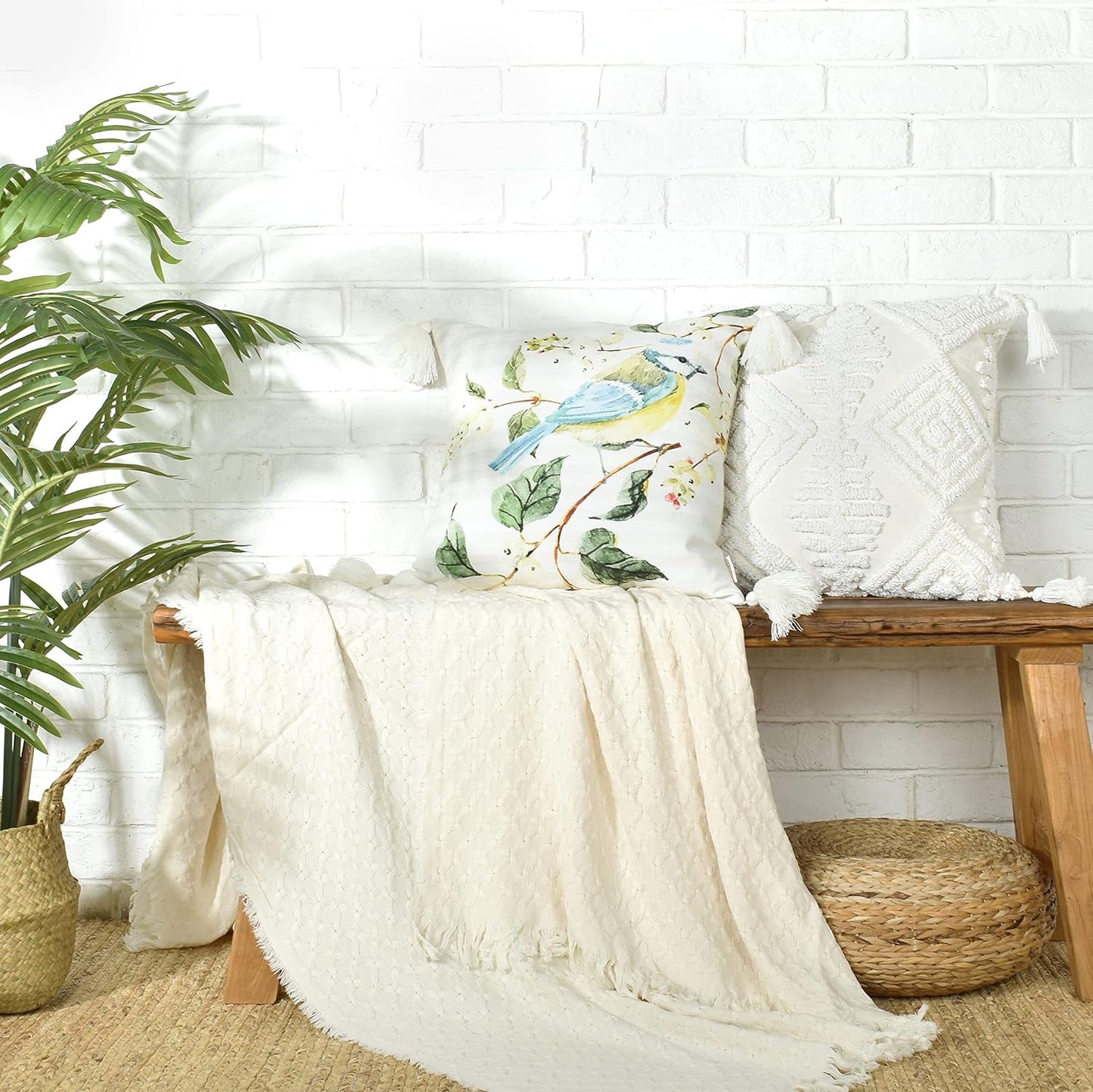 Boho Sofa Throw Pillow Covers / Boho Cream / 18 x 18