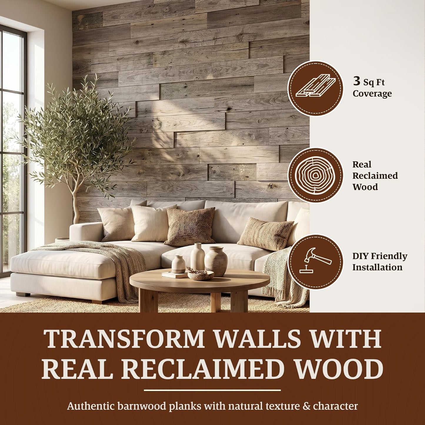 Easy Nail-Up Shiplap Panels for Rustic Wood Wall Paneling Weathered / Natural