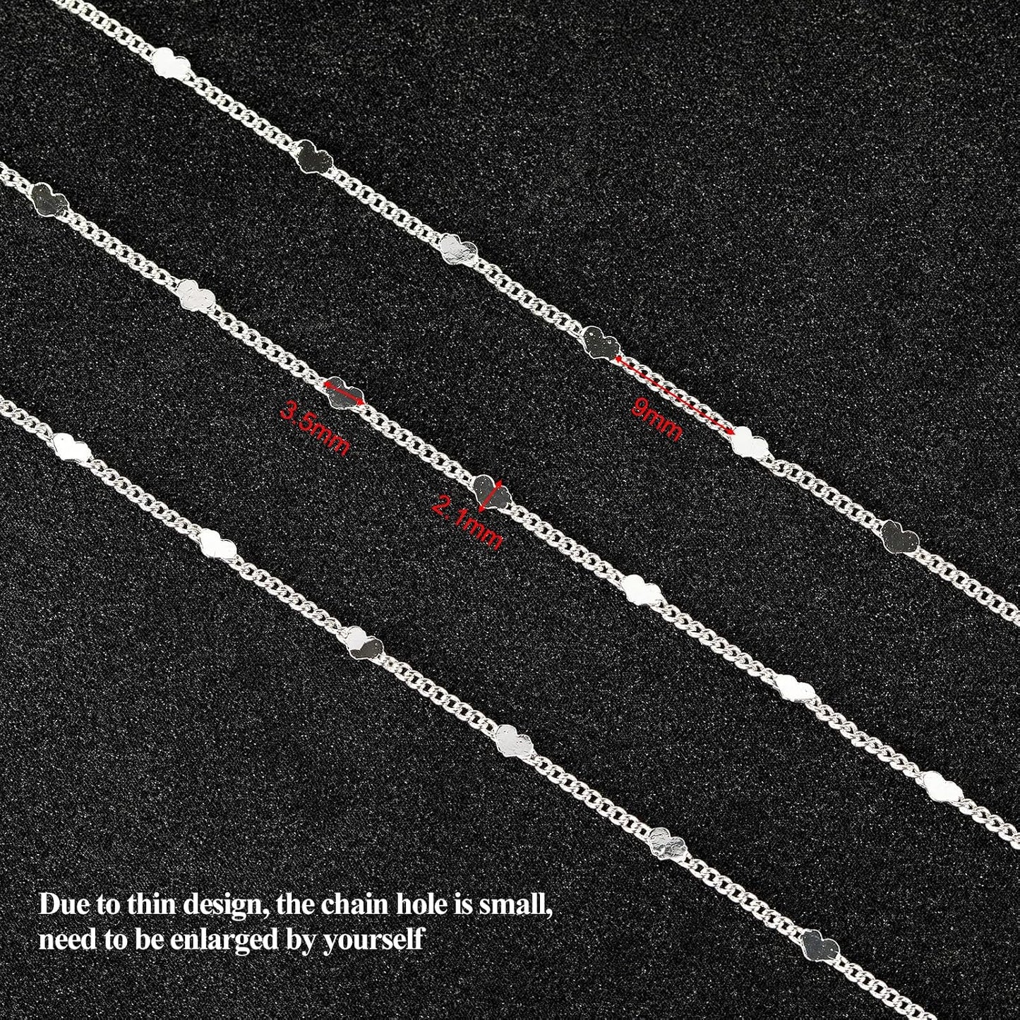 10 Meters Silver Chains for Jewelry Making / Silver Heart