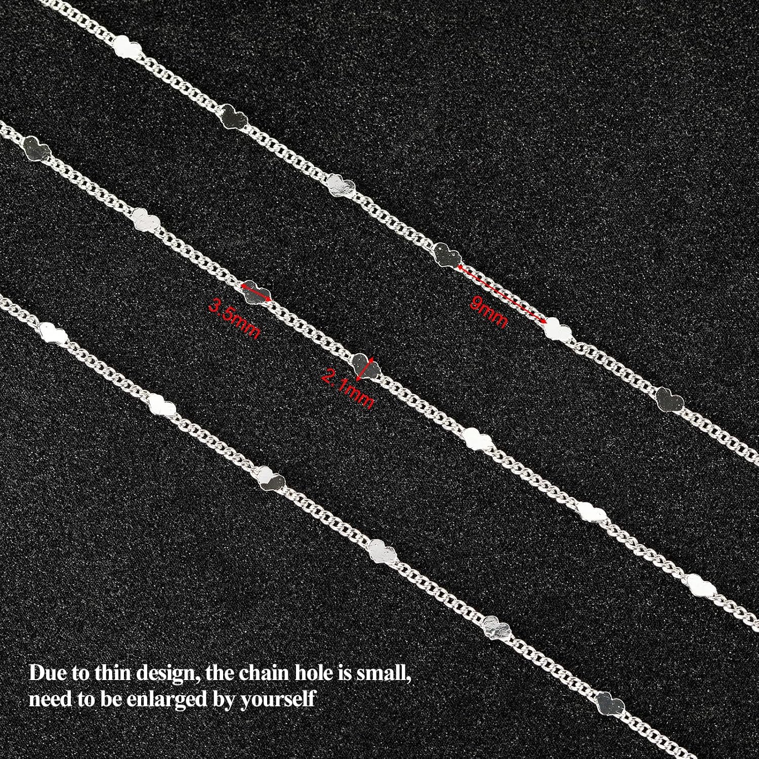 10 Meters Silver Chains for Jewelry Making / Silver Heart