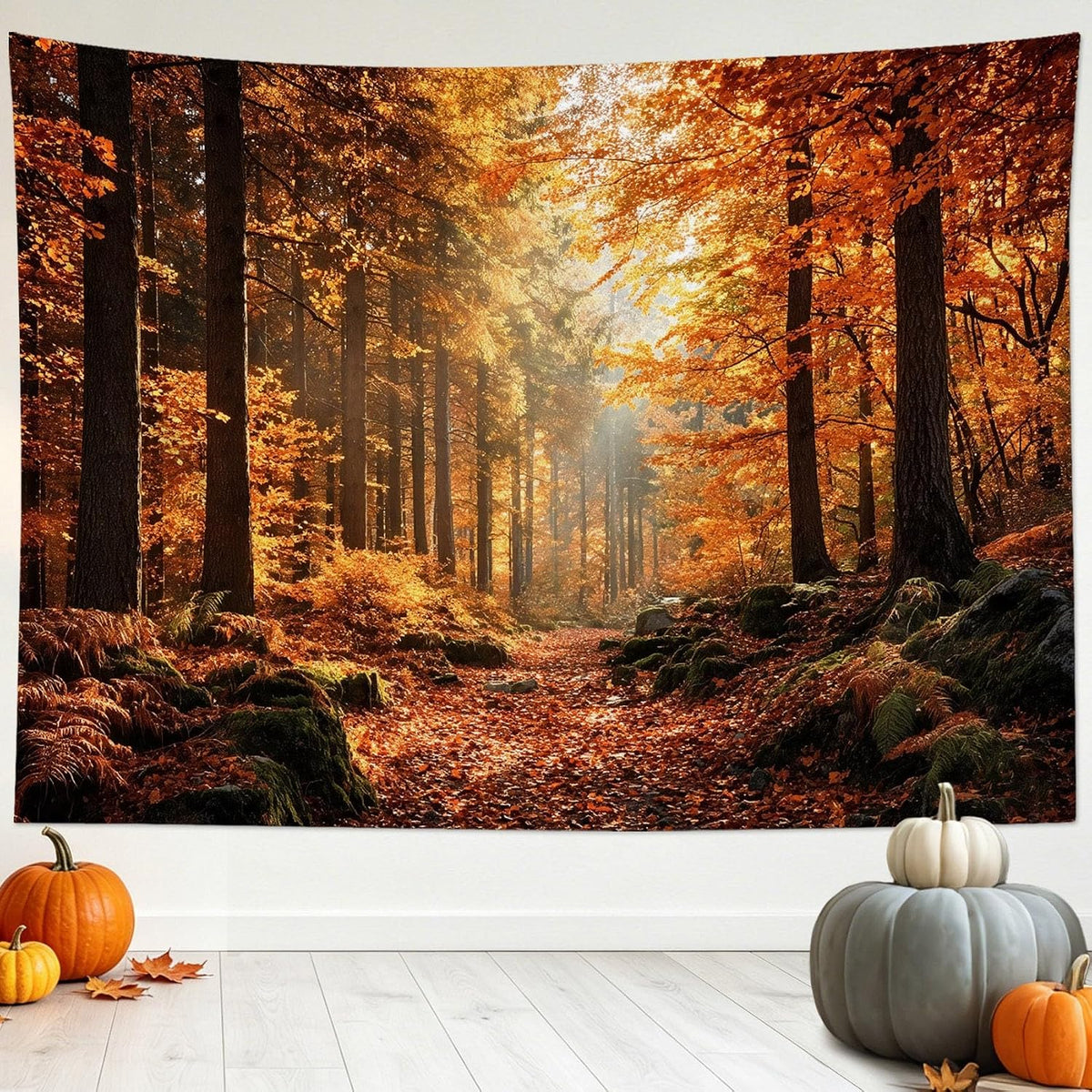 LB Fall Forest Tapestry for Bedroom, Autumn Rustic Orange Maple Tree Wall Tapestry, Nature Landscape Extra Large Tapestries Wall Hanging for Living Room Dorm Decor, 92Wx70.5H inches
