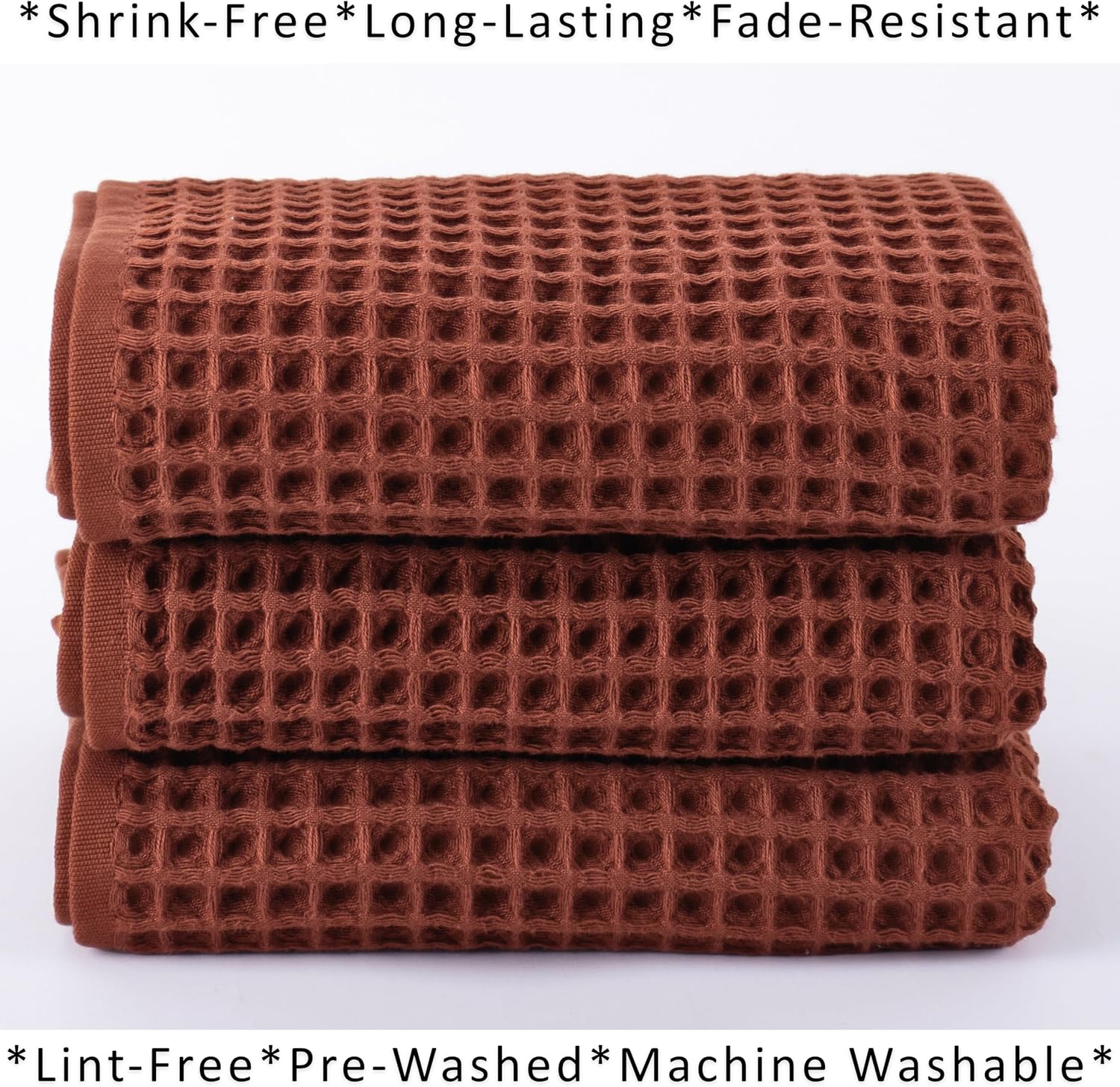 PÜSKÜL Natural 100% Turkish Cotton Waffle Hand and Kitchen Towels Set of 3 | Brick-Red, Large 32x16 inc
