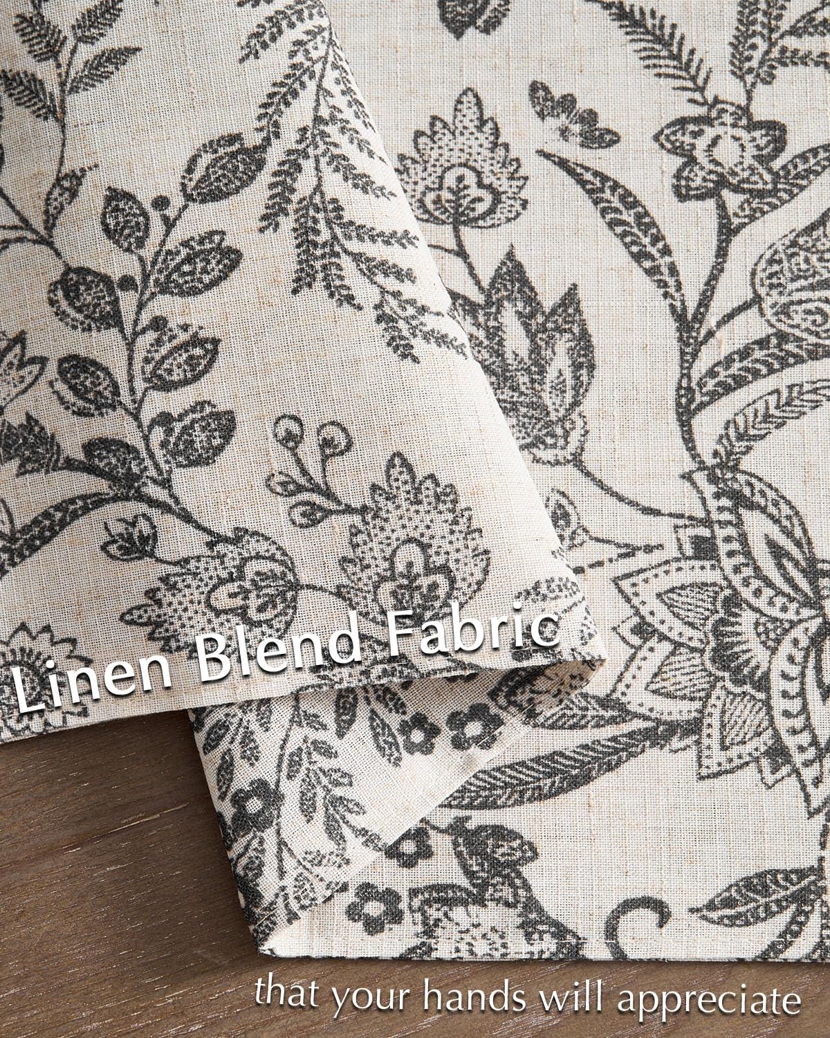 JINCHAN Linen Floral Placemats Set of 4 Farmhouse 13x19 Inch Black | Fabric Placemats, Cottage Style, Vintage Botanical