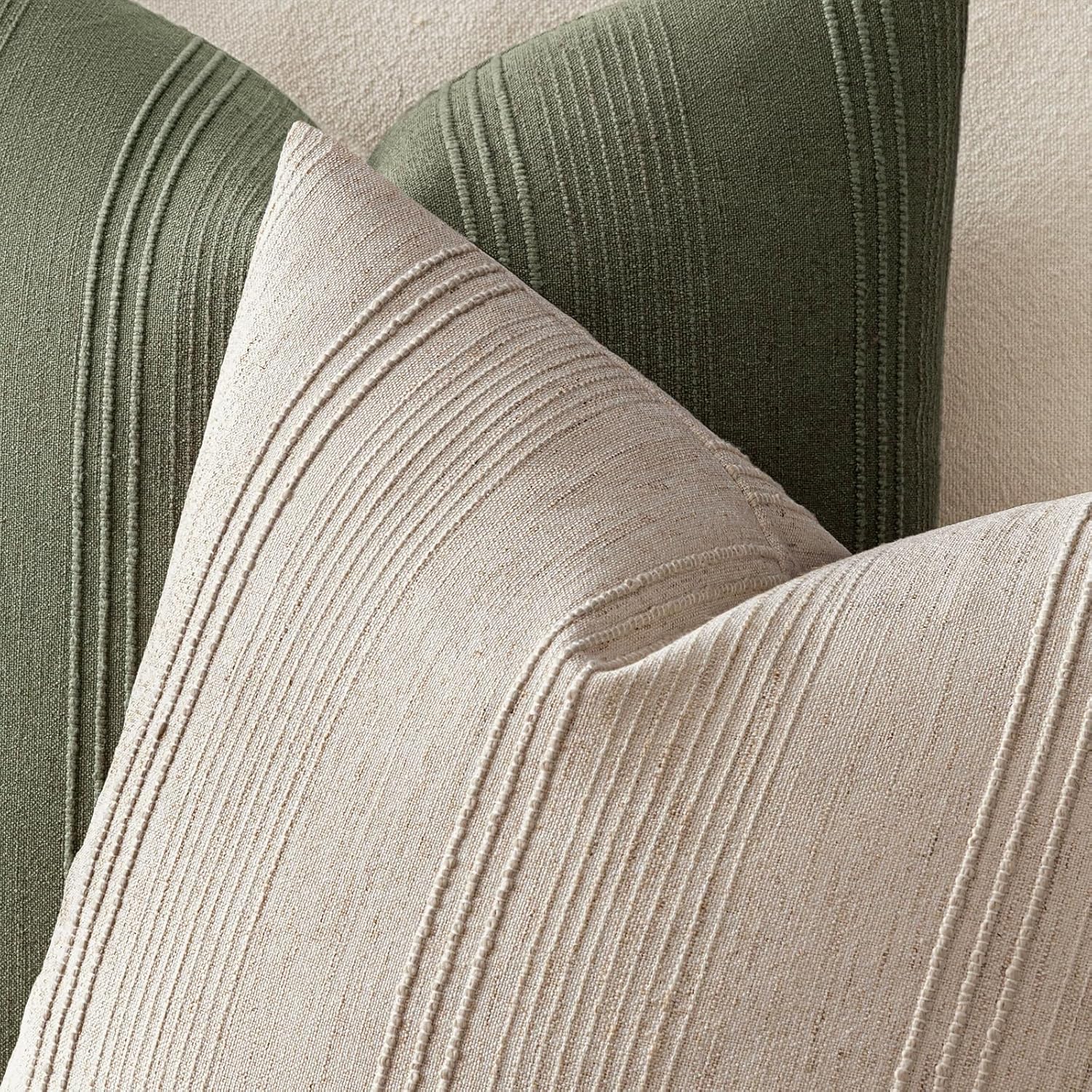 Striped Throw Pillow Covers Decorative Textured Pillow Covers / 18 x 18 / Natural Linen / Set of 2