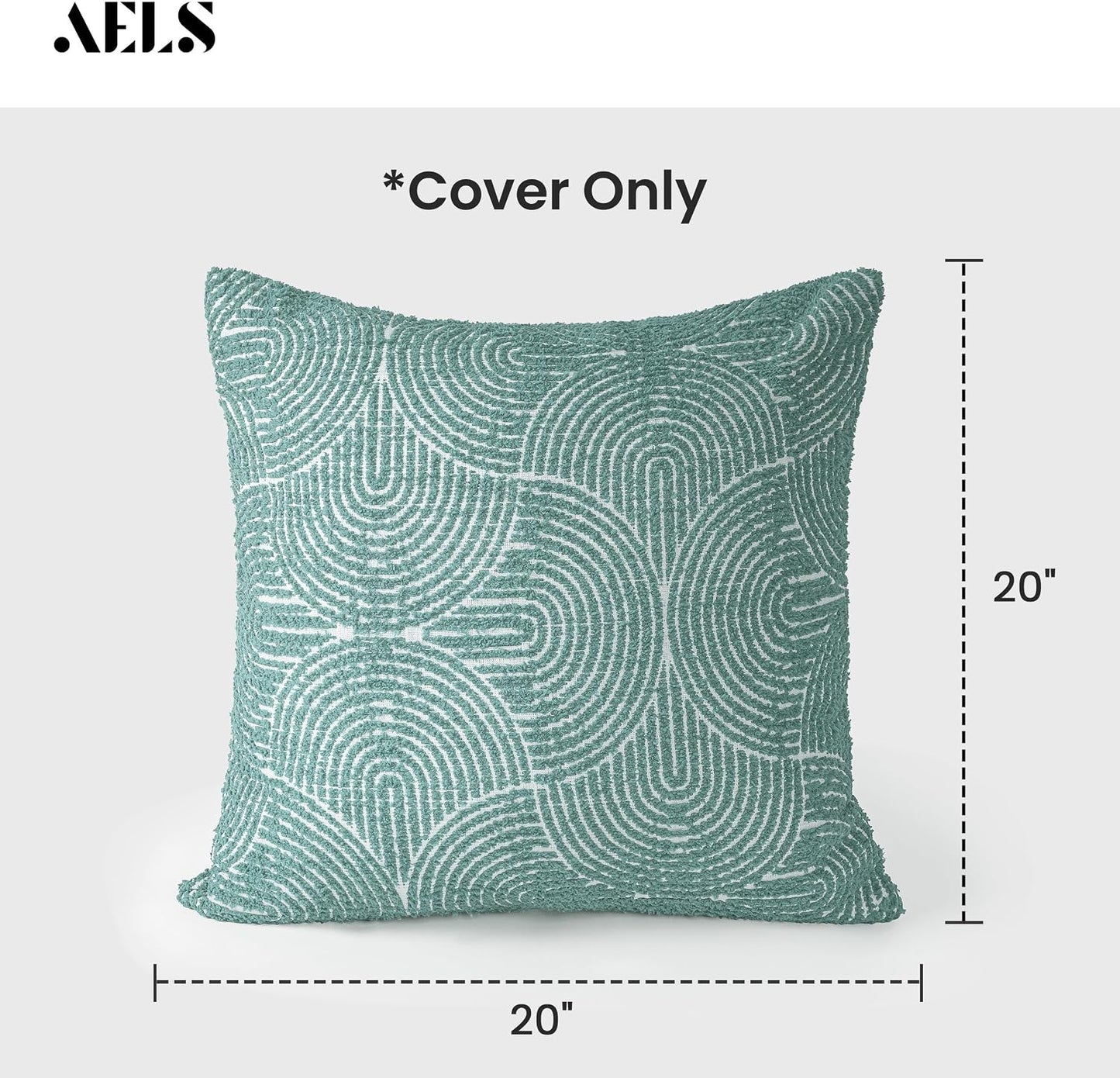Boho Decorative Textured Throw Pillow Covers / Jade Green / 20 x 20 / Set of 2