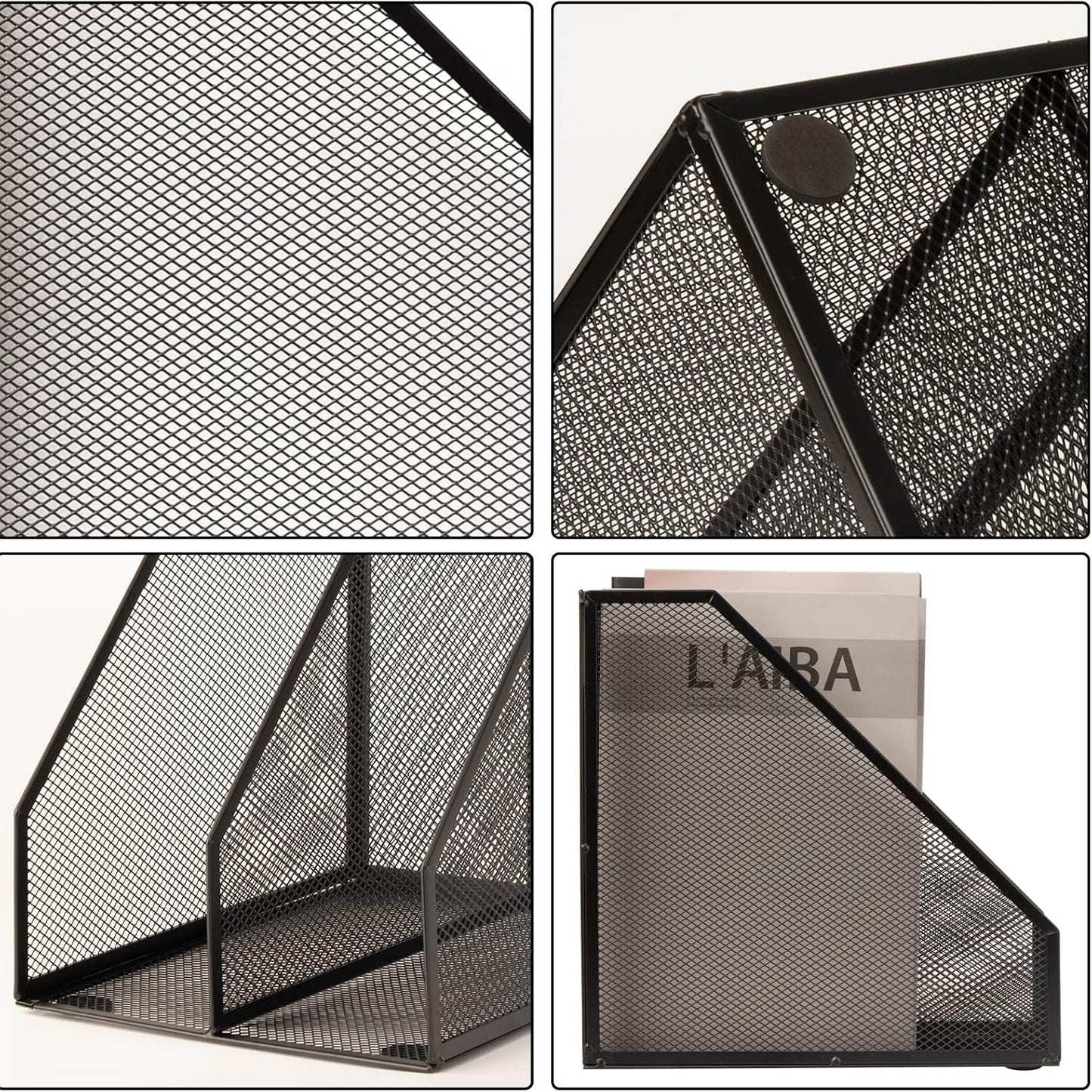 2 Set Magazine Holder Metal Wire, 2 Compartments Mesh File Holder for Desk, Office Desk Accessories Decorative File