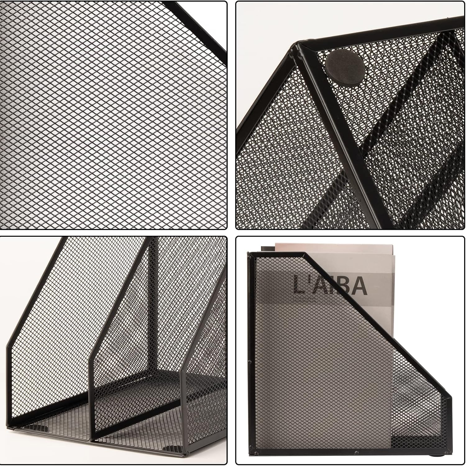 2 Set Magazine Holder Metal Wire, 2 Compartments Mesh File Holder for Desk, Office Desk Accessories Decorative File